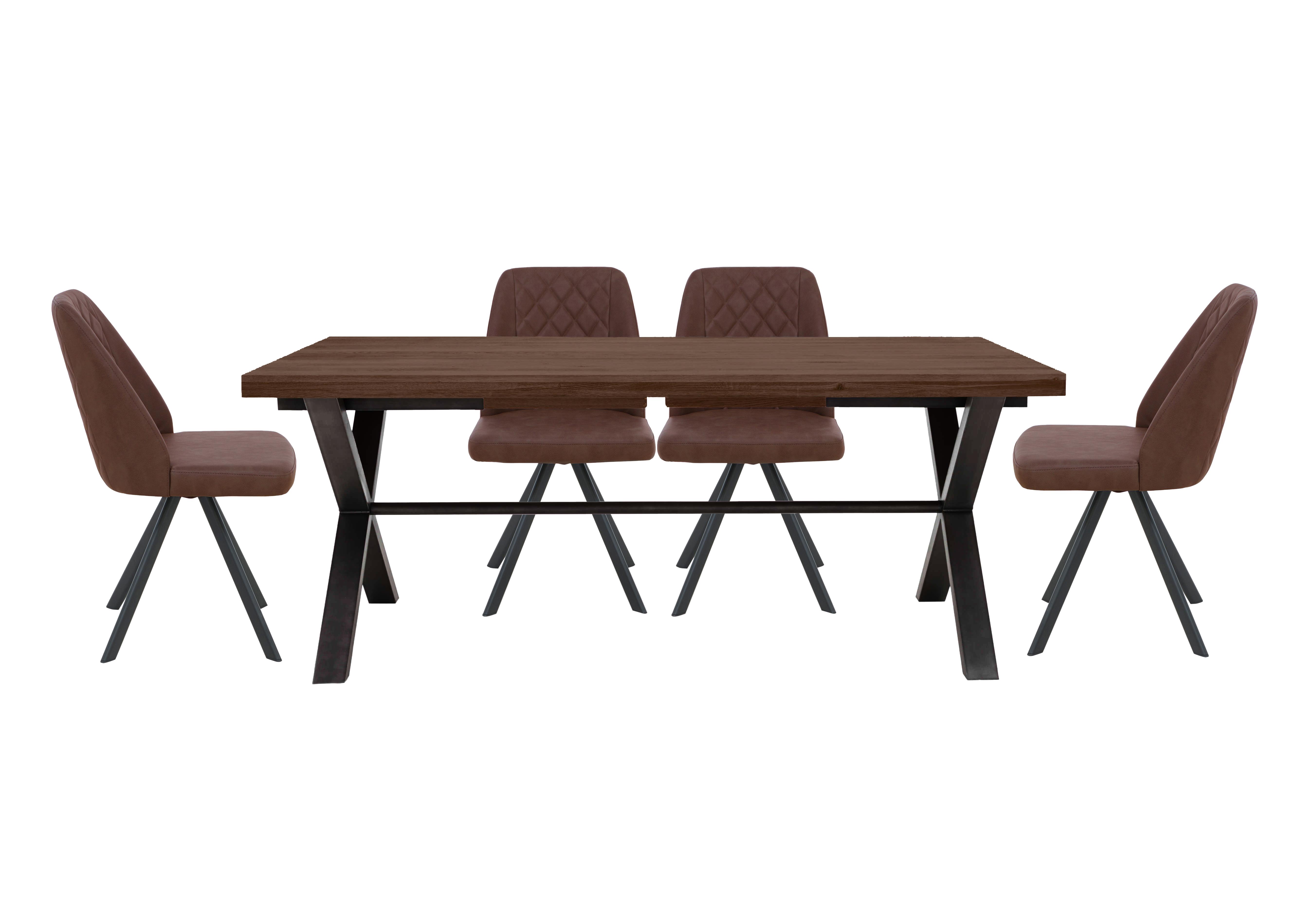 Mars Large Straight Edge Dining Table with 4 Faux Leather Swivel Dining Chairs in Tan on Furniture Village