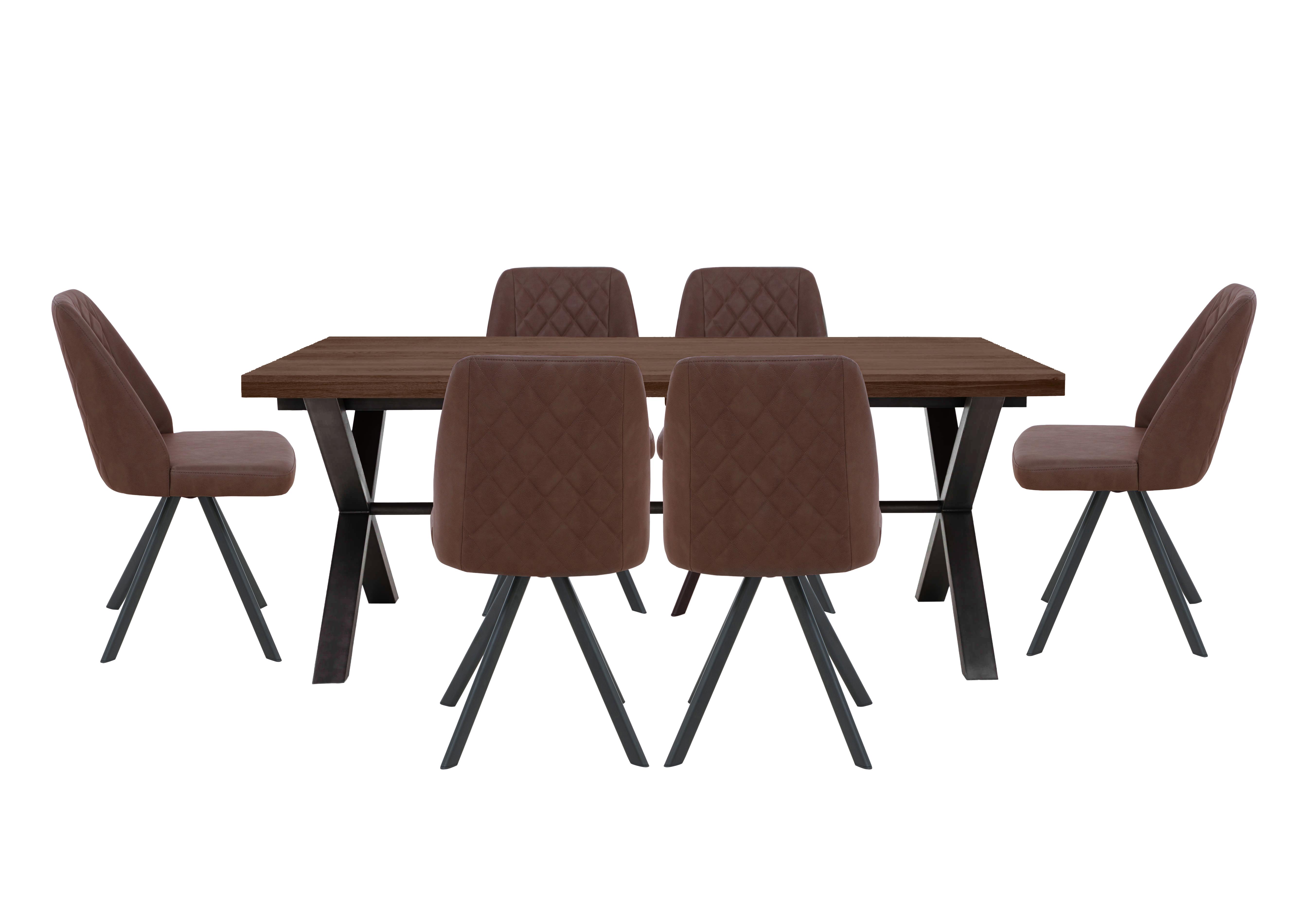 Mars Large Straight Edge Dining Table with 6 Faux Leather Swivel Dining Chairs in Tan on Furniture Village