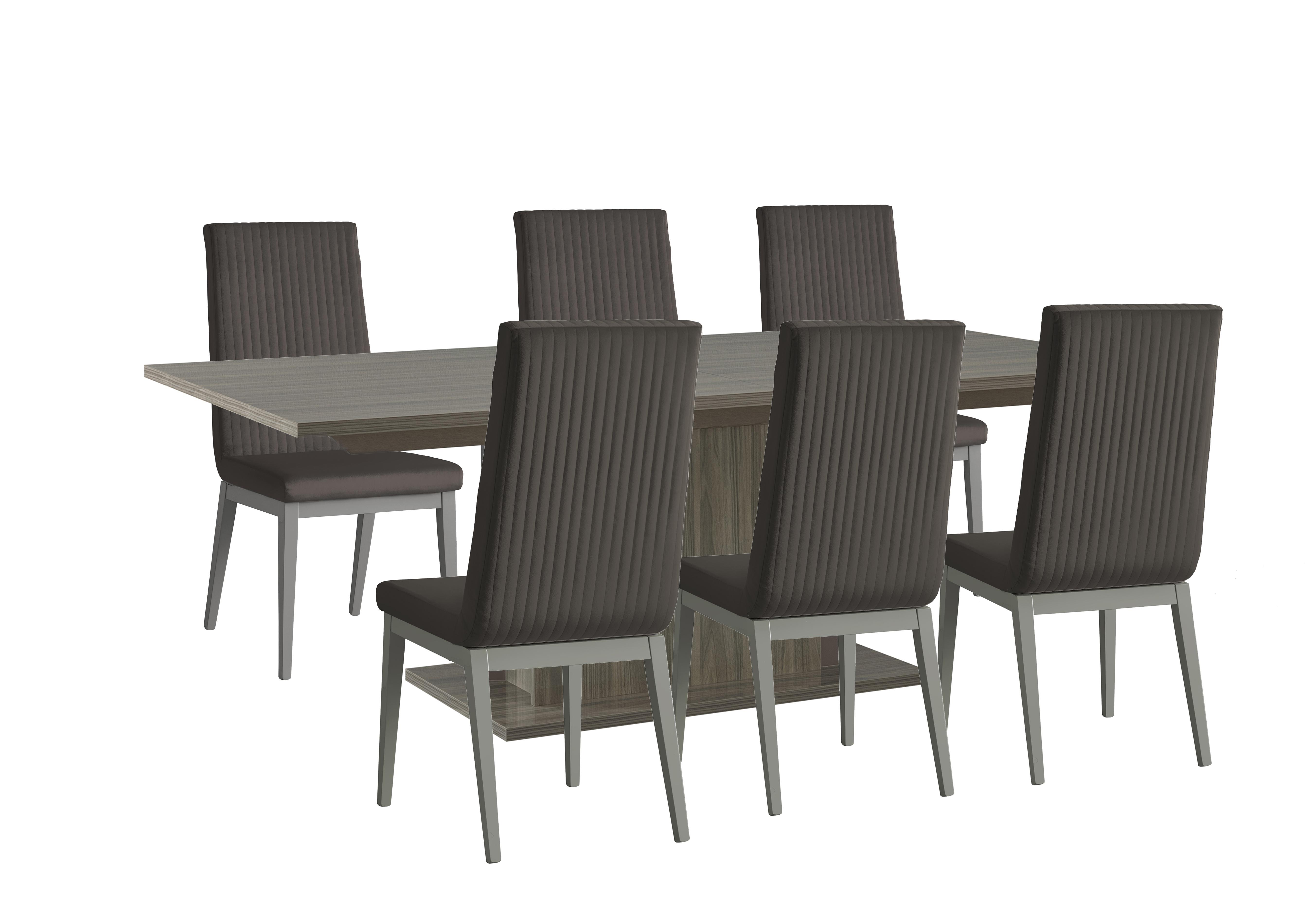 Venezia 160 cm Extending Dining Table and 6 Fluted Faux Leather Dining Chairs Dining Set in Grey on Furniture Village