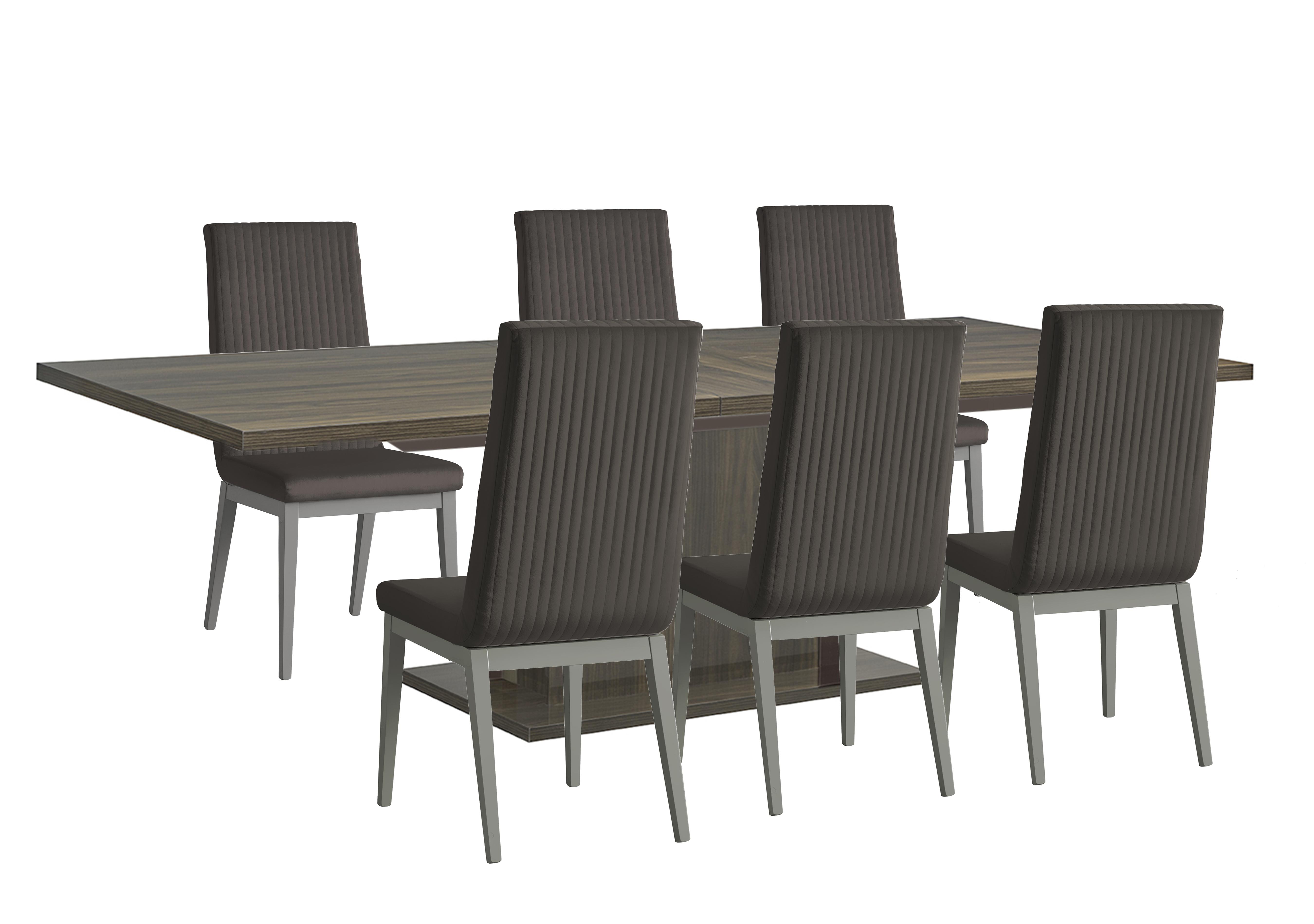 Venezia 200 cm Extending Dining Table and 6 Fluted Faux Leather Dining Chairs Dining Set in Grey on Furniture Village