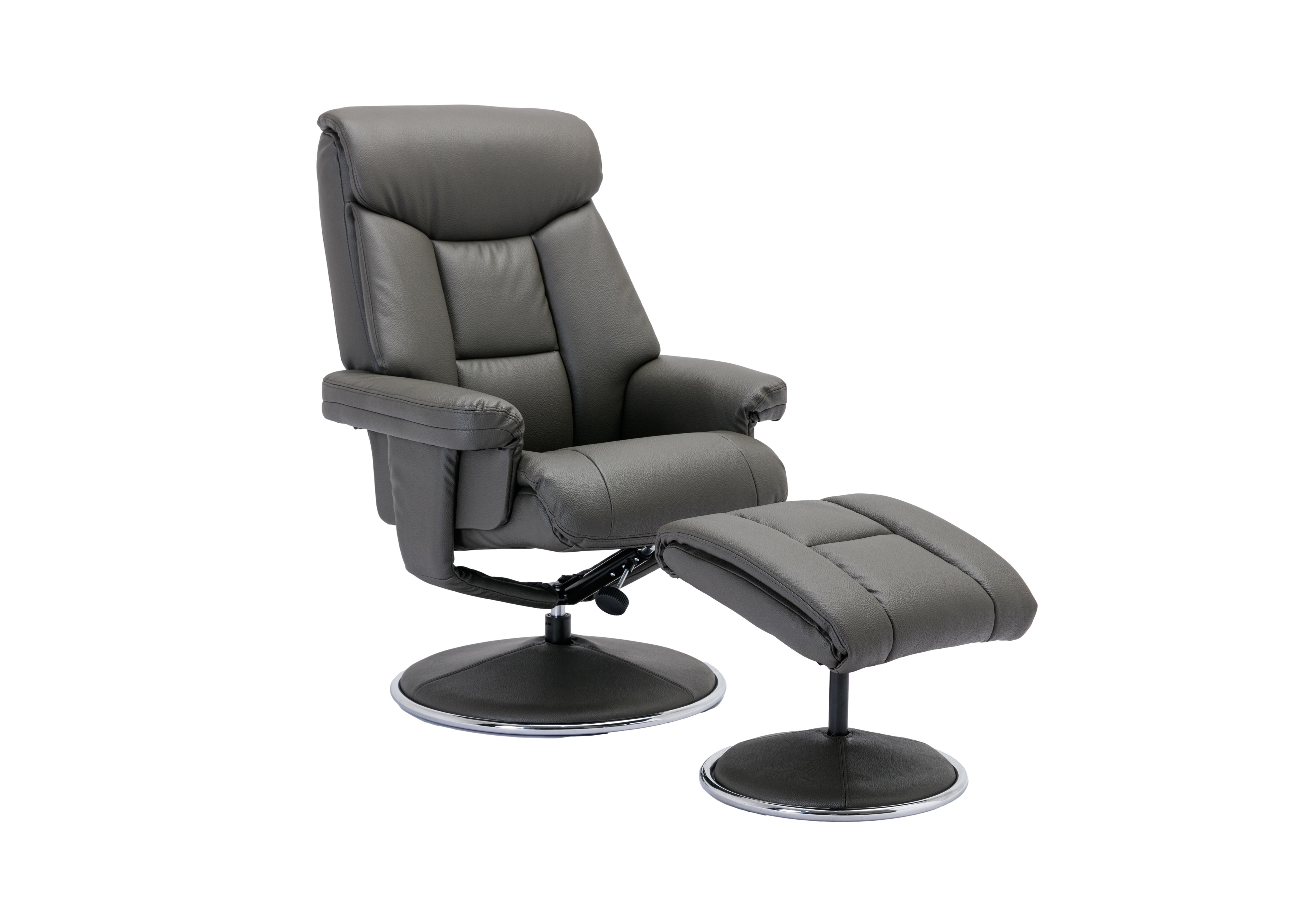 Bruges Faux Leather Swivel Recliner Chair and Footstool in Cinder Plush on Furniture Village