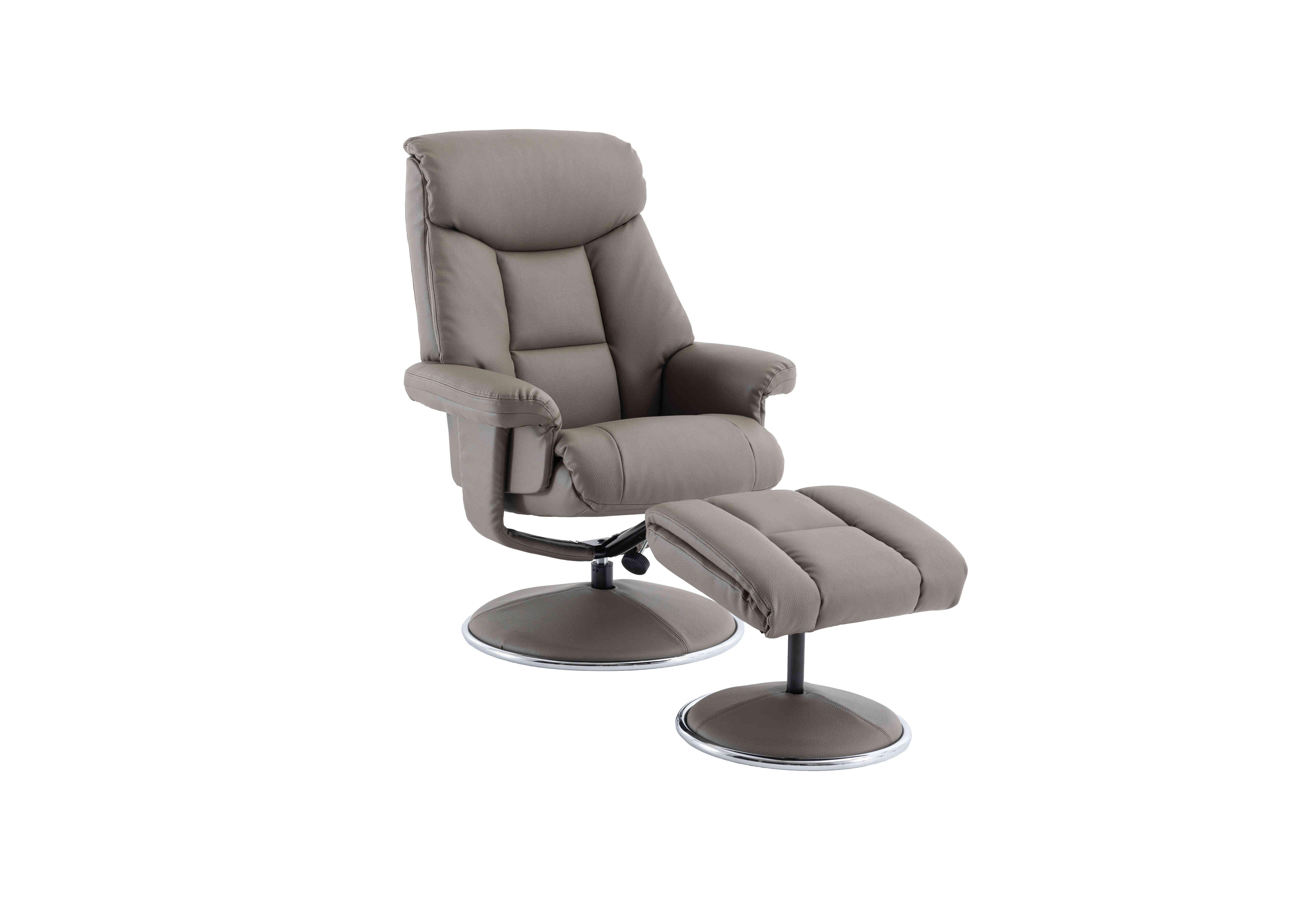 Bruges Faux Leather Swivel Recliner Chair and Footstool in Grey on Furniture Village