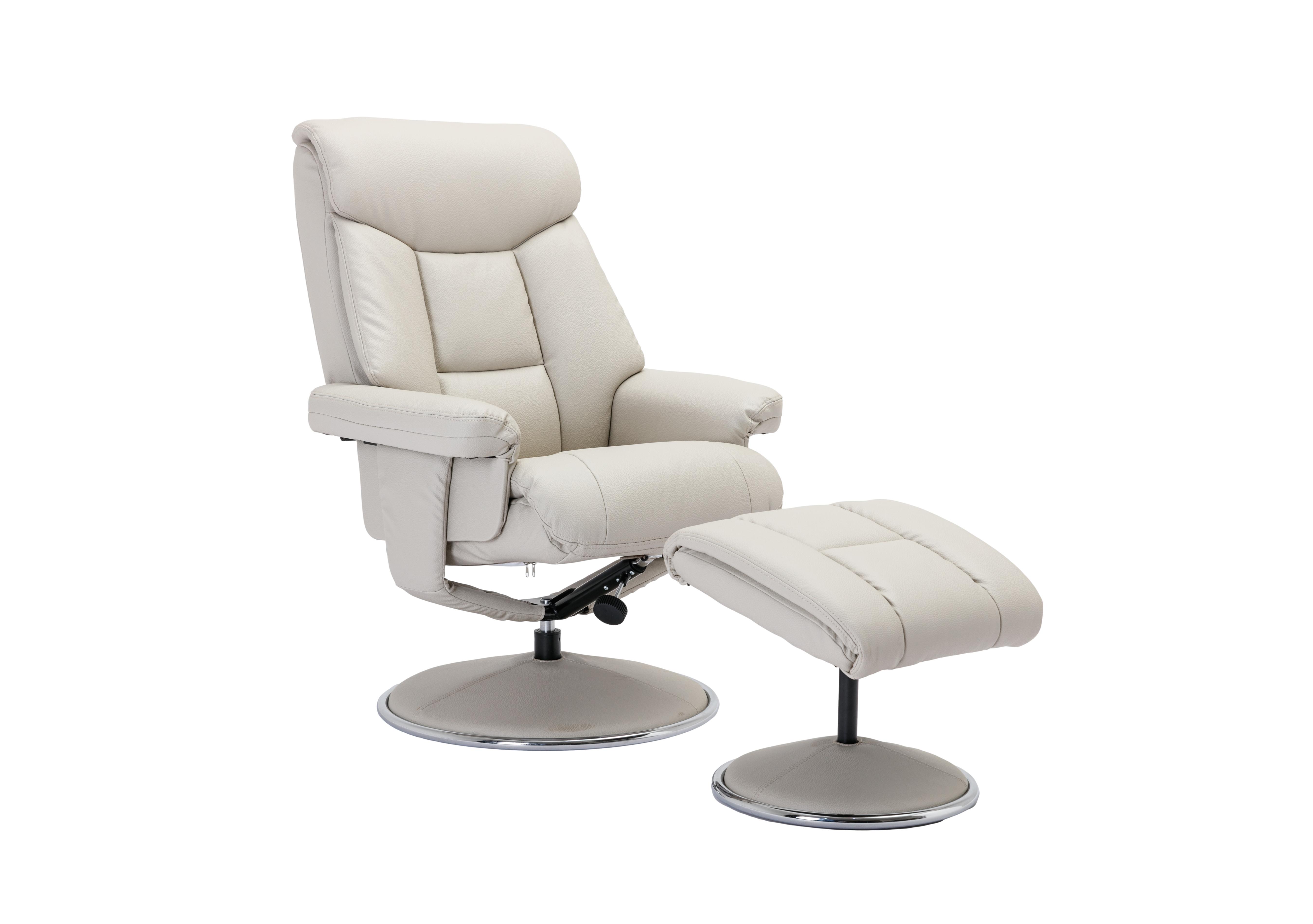Bruges Faux Leather Swivel Recliner Chair and Footstool in Mushroom Plush on Furniture Village