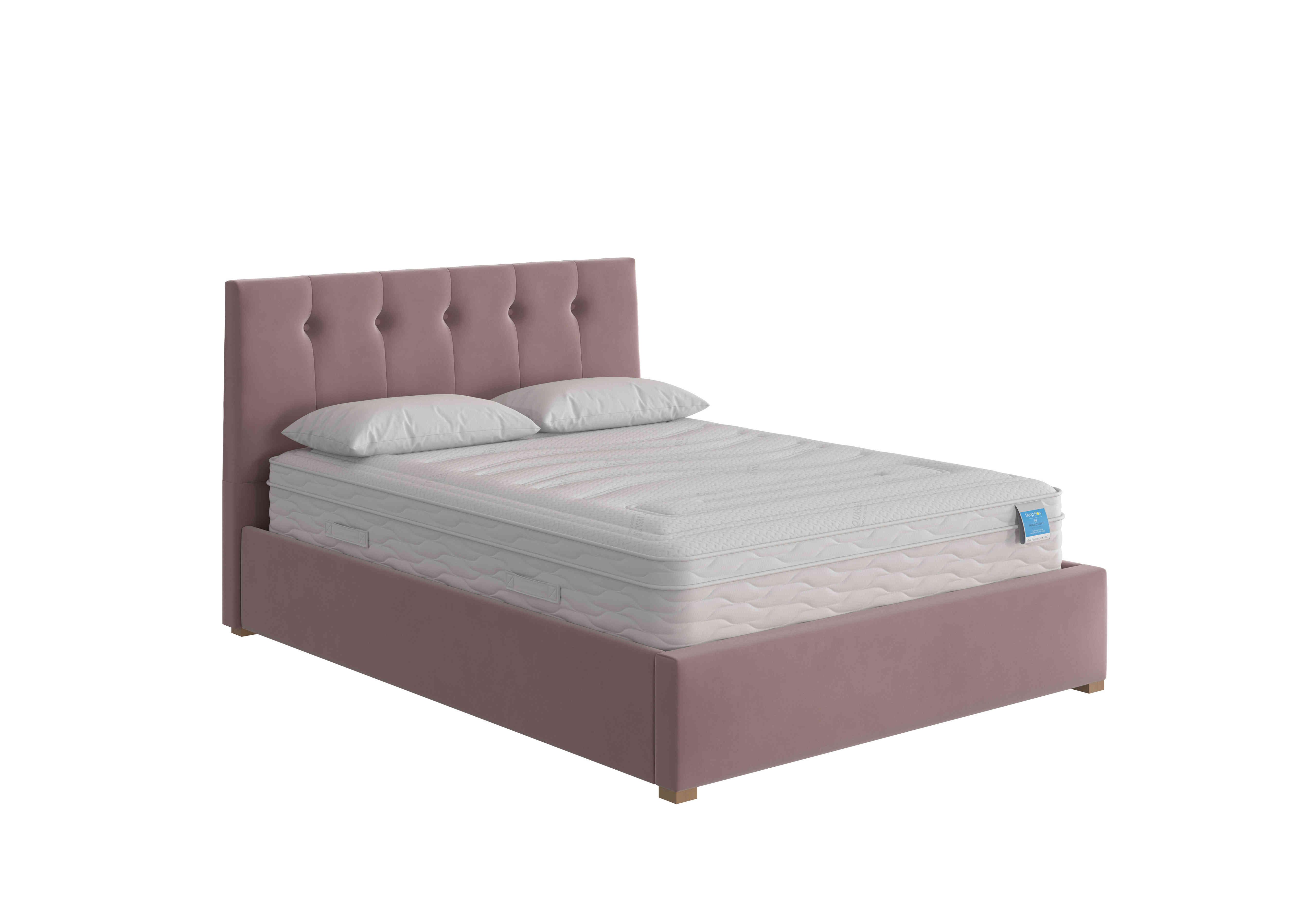 Noah Ottoman Bed Frame in Plush Velvet Blush on Furniture Village
