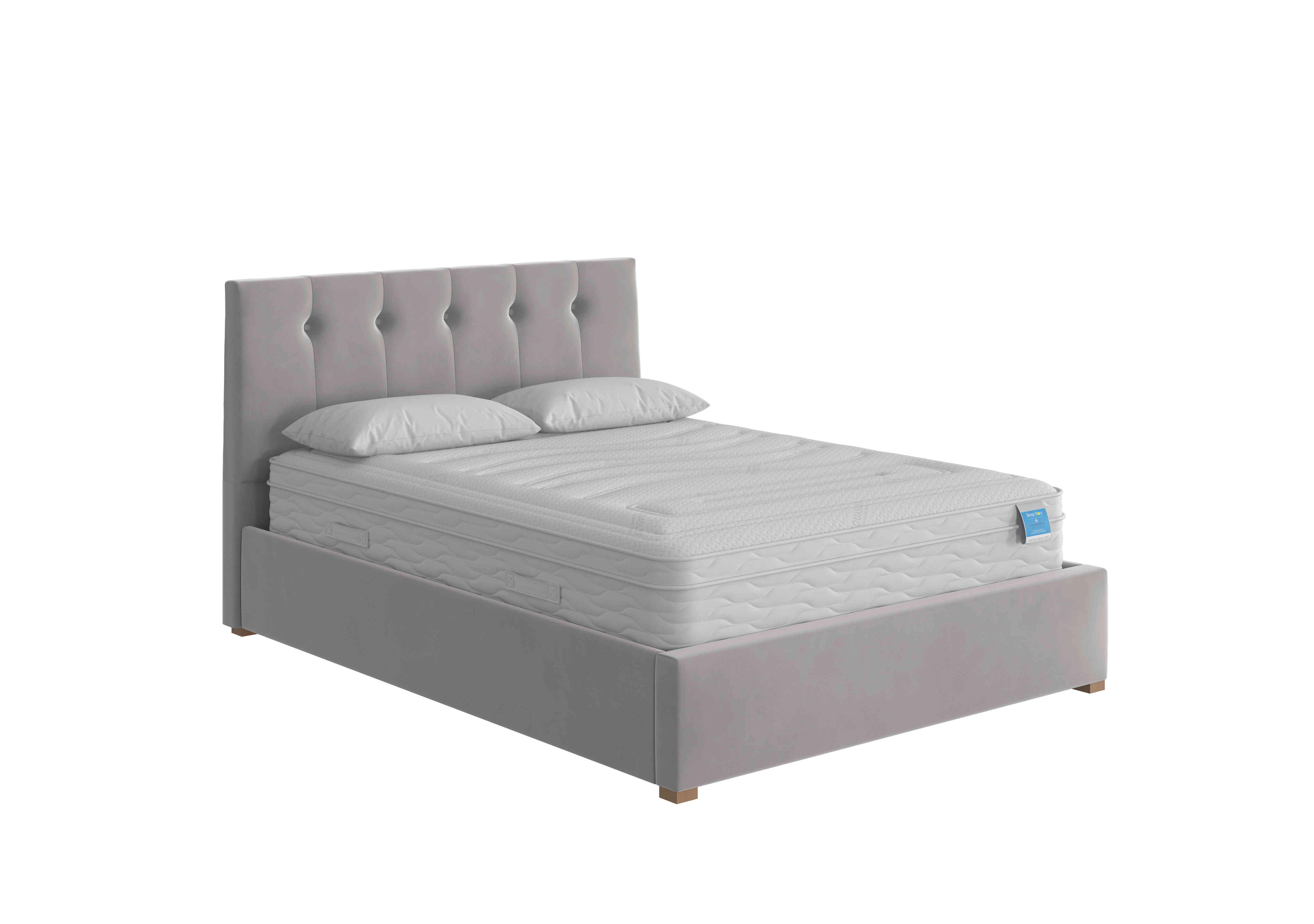Noah Ottoman Bed Frame in Plush Velvet Light Silver on Furniture Village