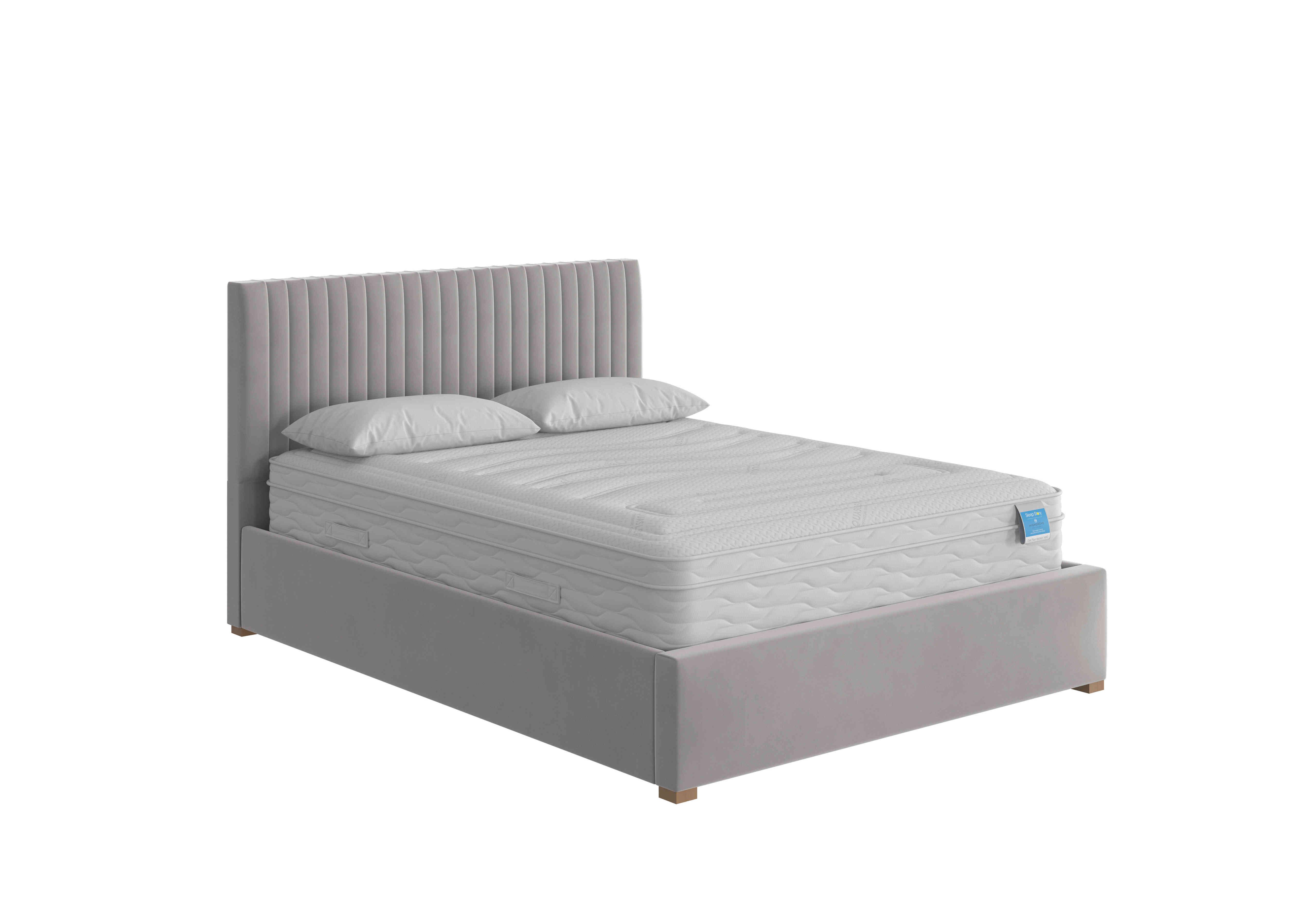 Hugh Ottoman Bed Frame in Plush Velvet Light Silver on Furniture Village