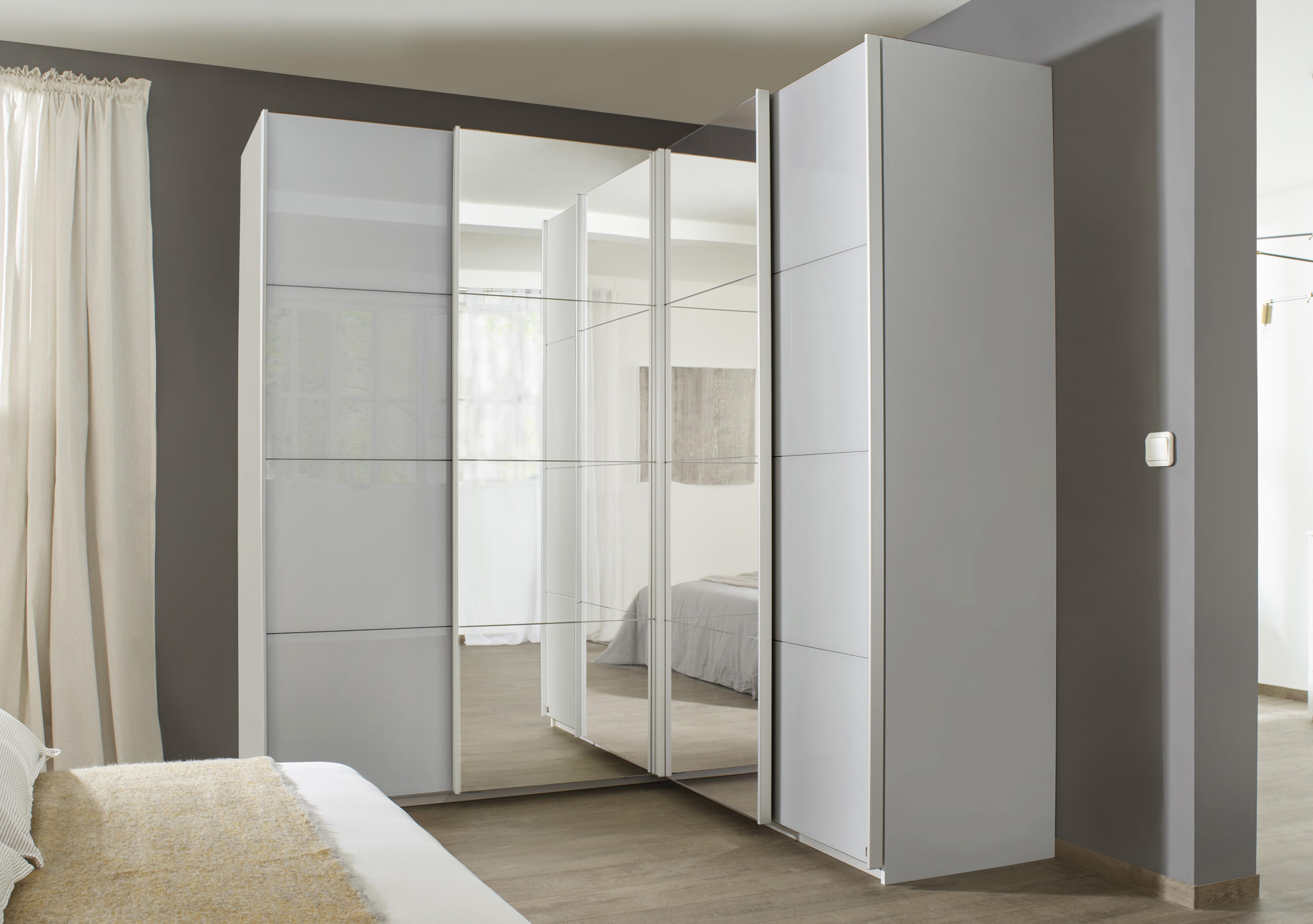 Lima 181cm 4 Door Corner Sliding Wardrobe with 2 Glass Doors and 2 Mirror Doors 210cm Tall in  on Furniture Village