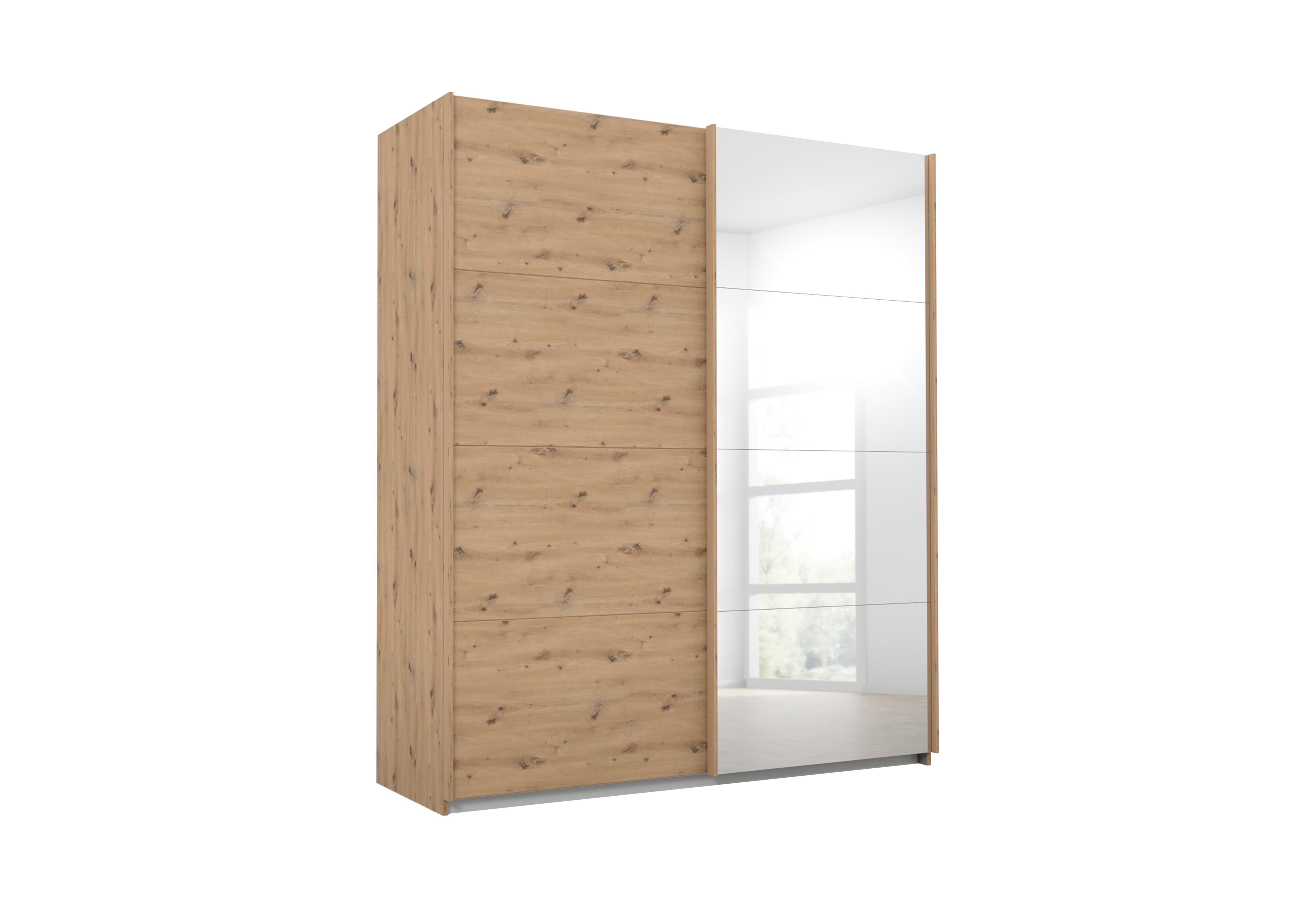 Lima 181cm 2 Door Sliding Wardrobe with 1 Decor Door and 1 Mirror Door 210cm Tall in Ag350art Oak/Art Oak on Furniture Village