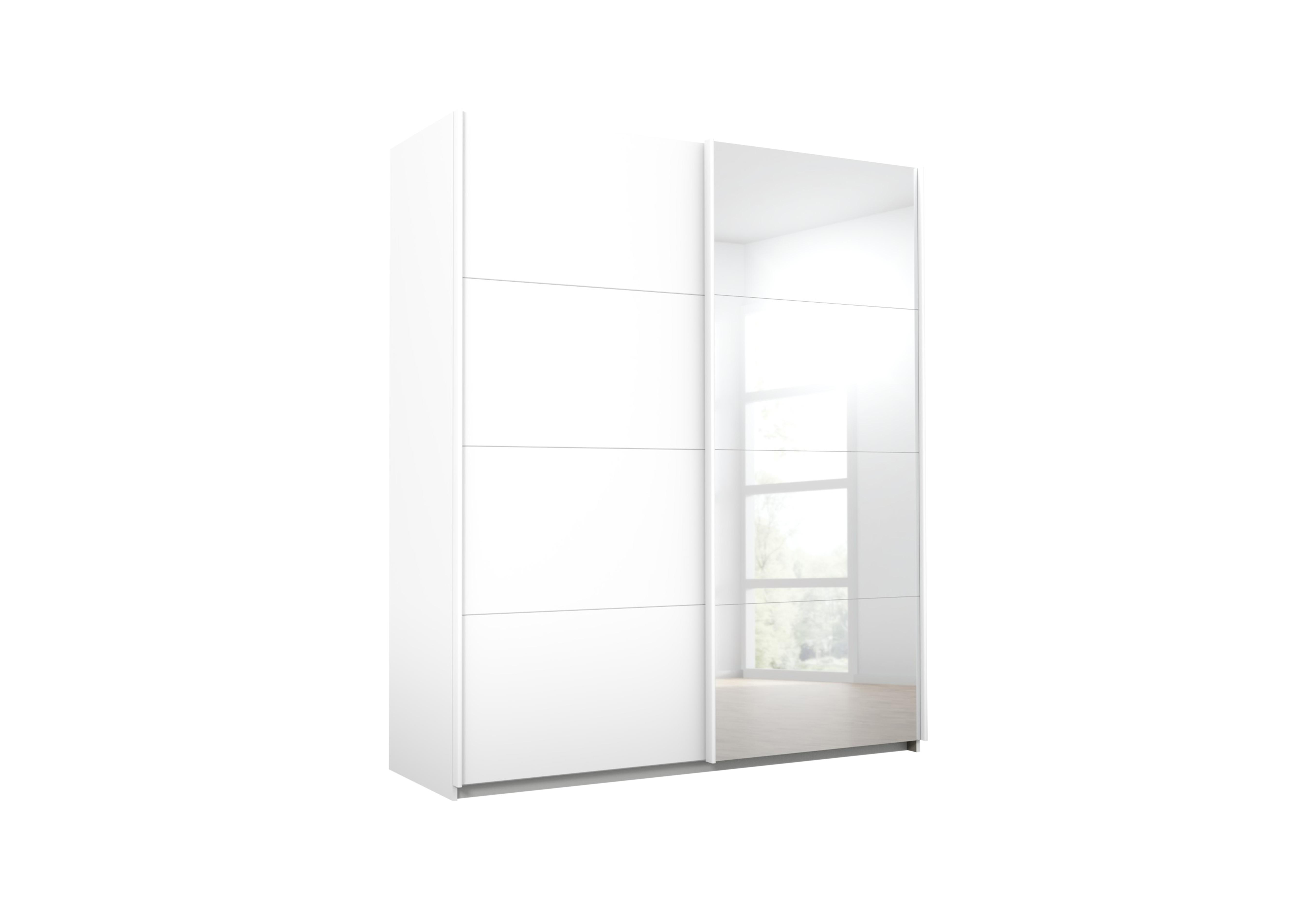 Lima 181cm 2 Door Sliding Wardrobe with 1 Decor Door and 1 Mirror Door 210cm Tall in Ag353alp Wht/Alp Wht on Furniture Village