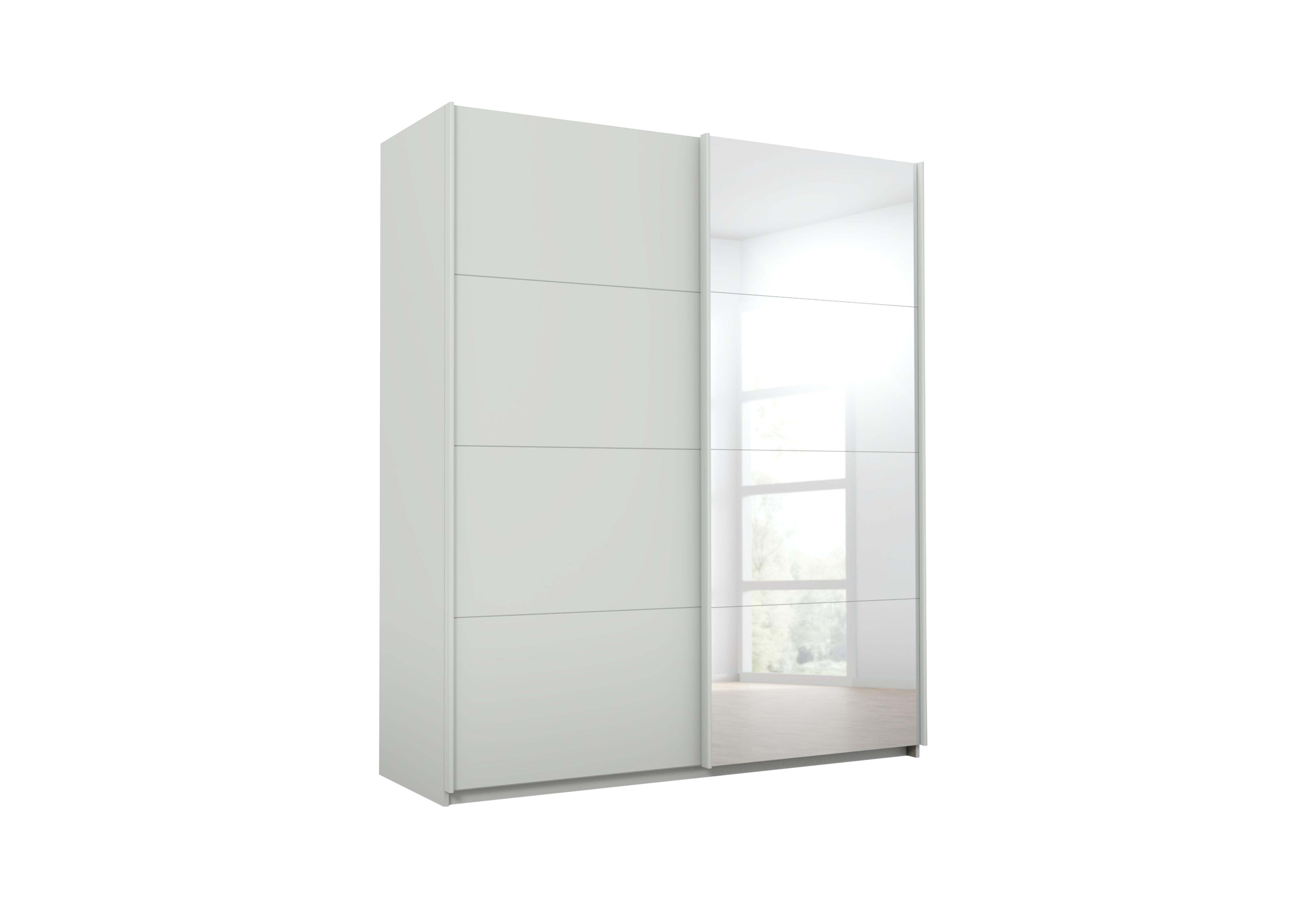 Lima 181cm 2 Door Sliding Wardrobe with 1 Decor Door and 1 Mirror Door 210cm Tall in Ag355slk Gr /Slk Gry on Furniture Village