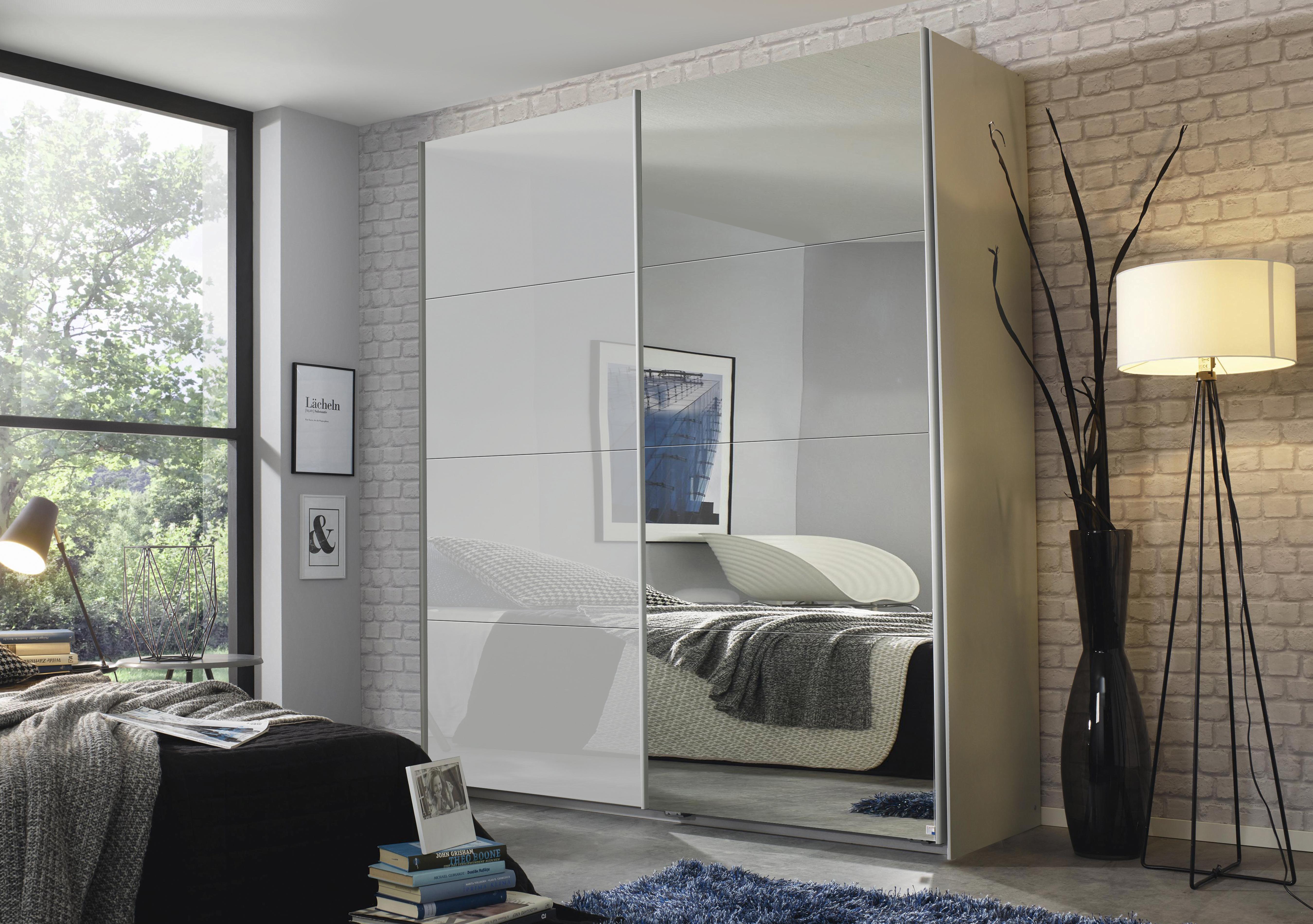 Lima 181cm 2 Door Sliding Wardrobe with 1 Glass Door and 1 Mirror Door 210cm Tall in  on Furniture Village