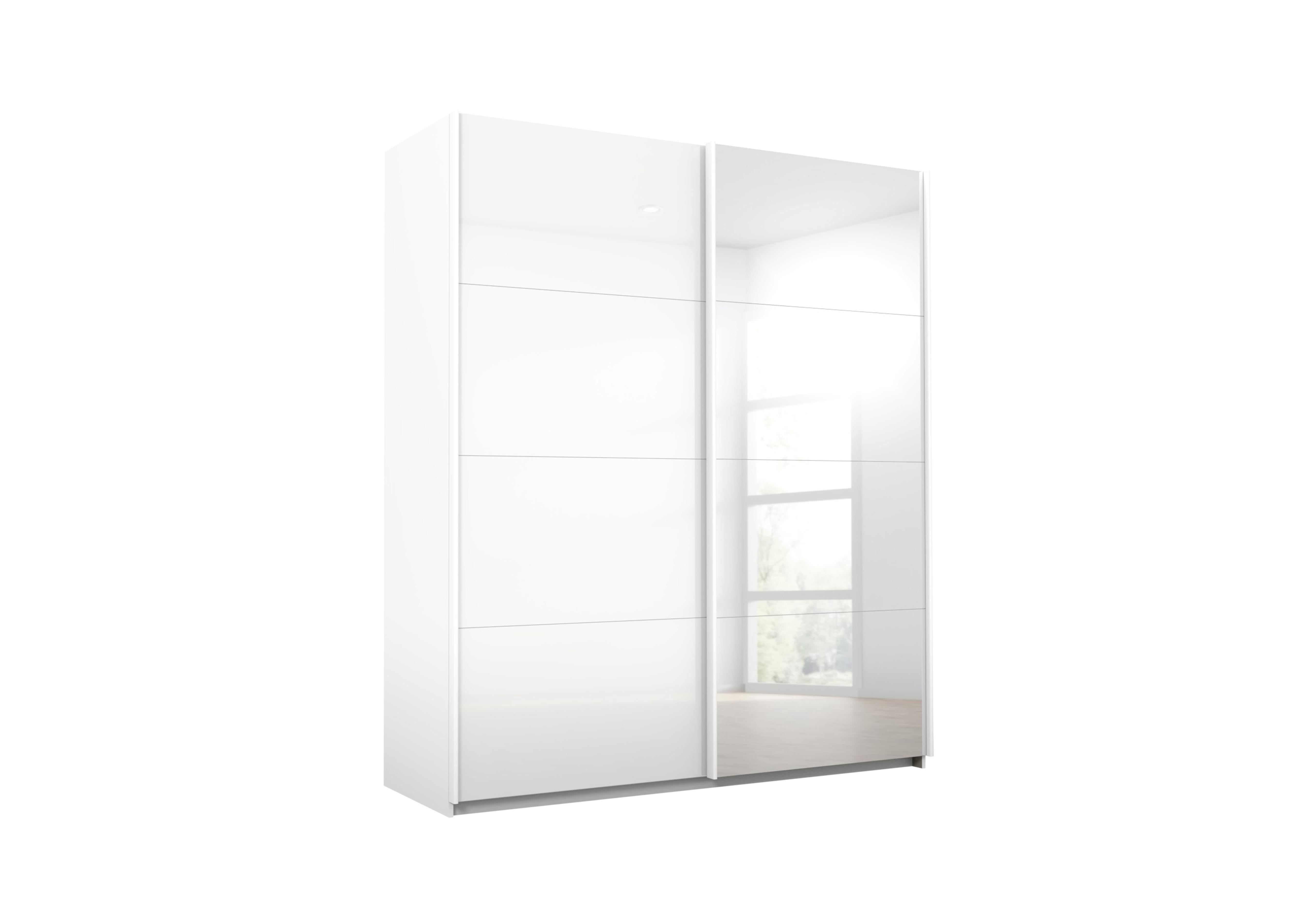 Lima 181cm 2 Door Sliding Wardrobe with 1 Glass Door and 1 Mirror Door 210cm Tall in Ag354alp Wht/Wht Gls on Furniture Village