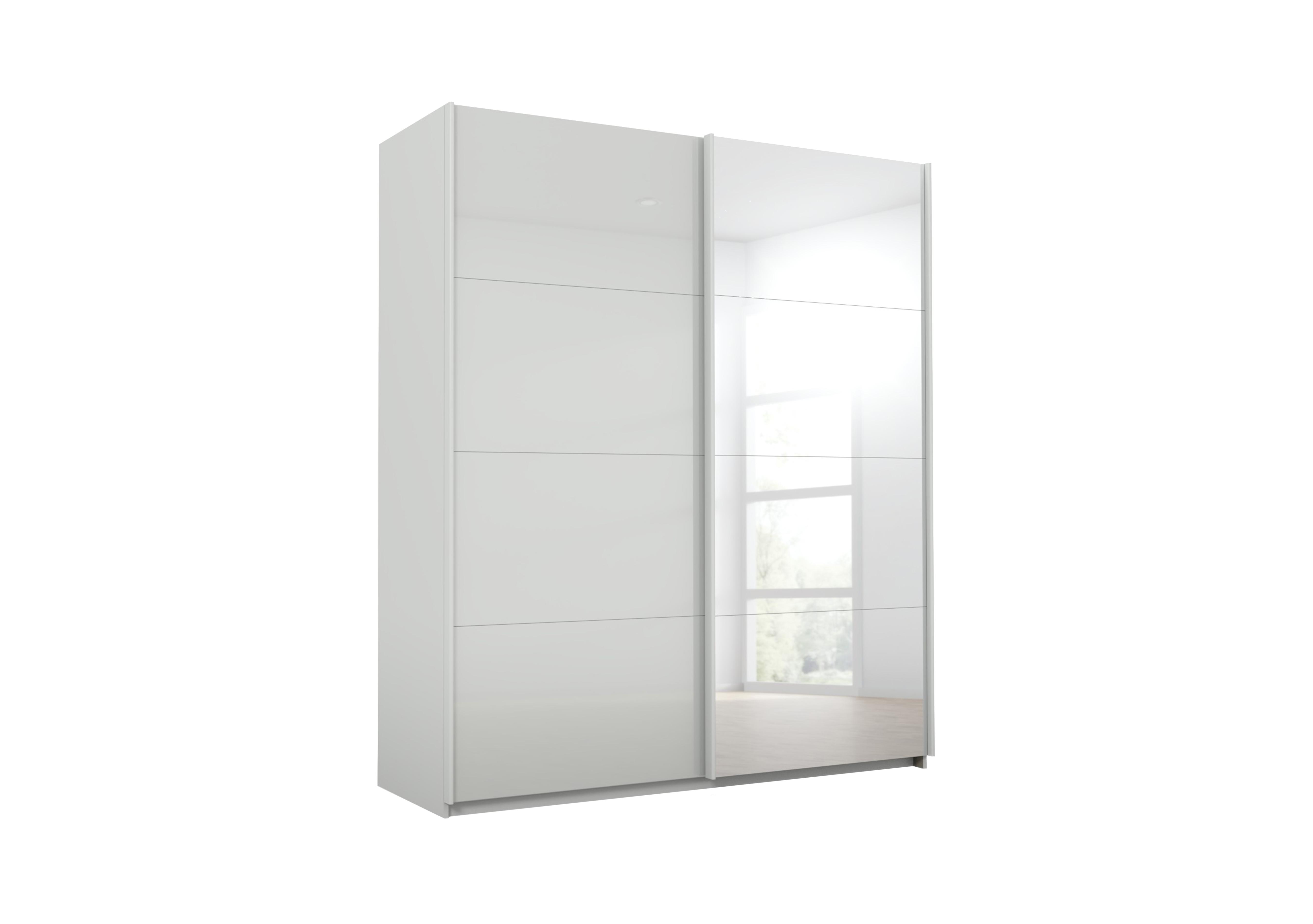 Lima 181cm 2 Door Sliding Wardrobe with 1 Glass Door and 1 Mirror Door 210cm Tall in Ag356slk Gr/Slk Gr Gls on Furniture Village