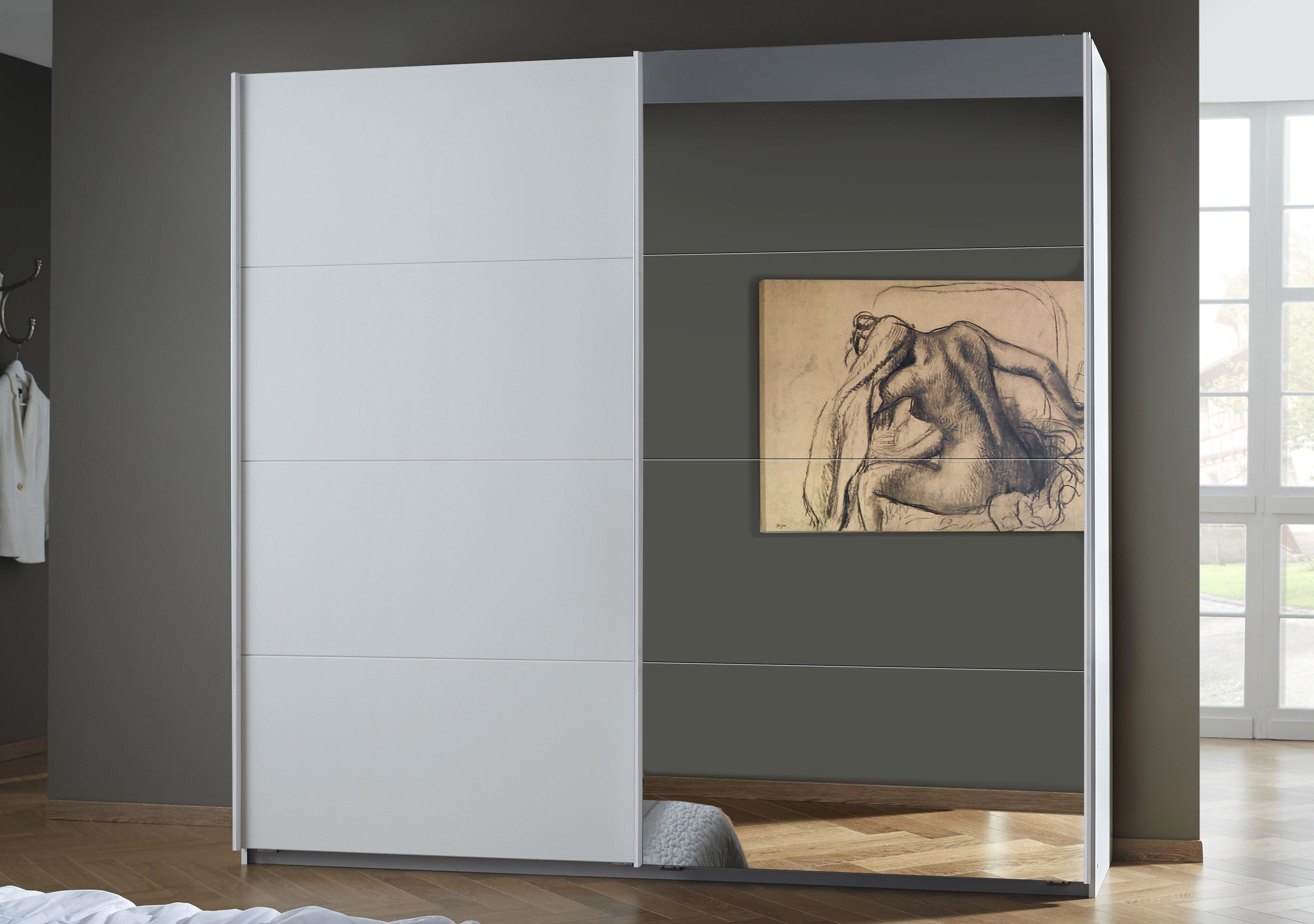 Lima 226cm 2 Door Sliding Wardrobe with 1 Decor Door and 1 Mirror Door 210cm Tall in  on Furniture Village
