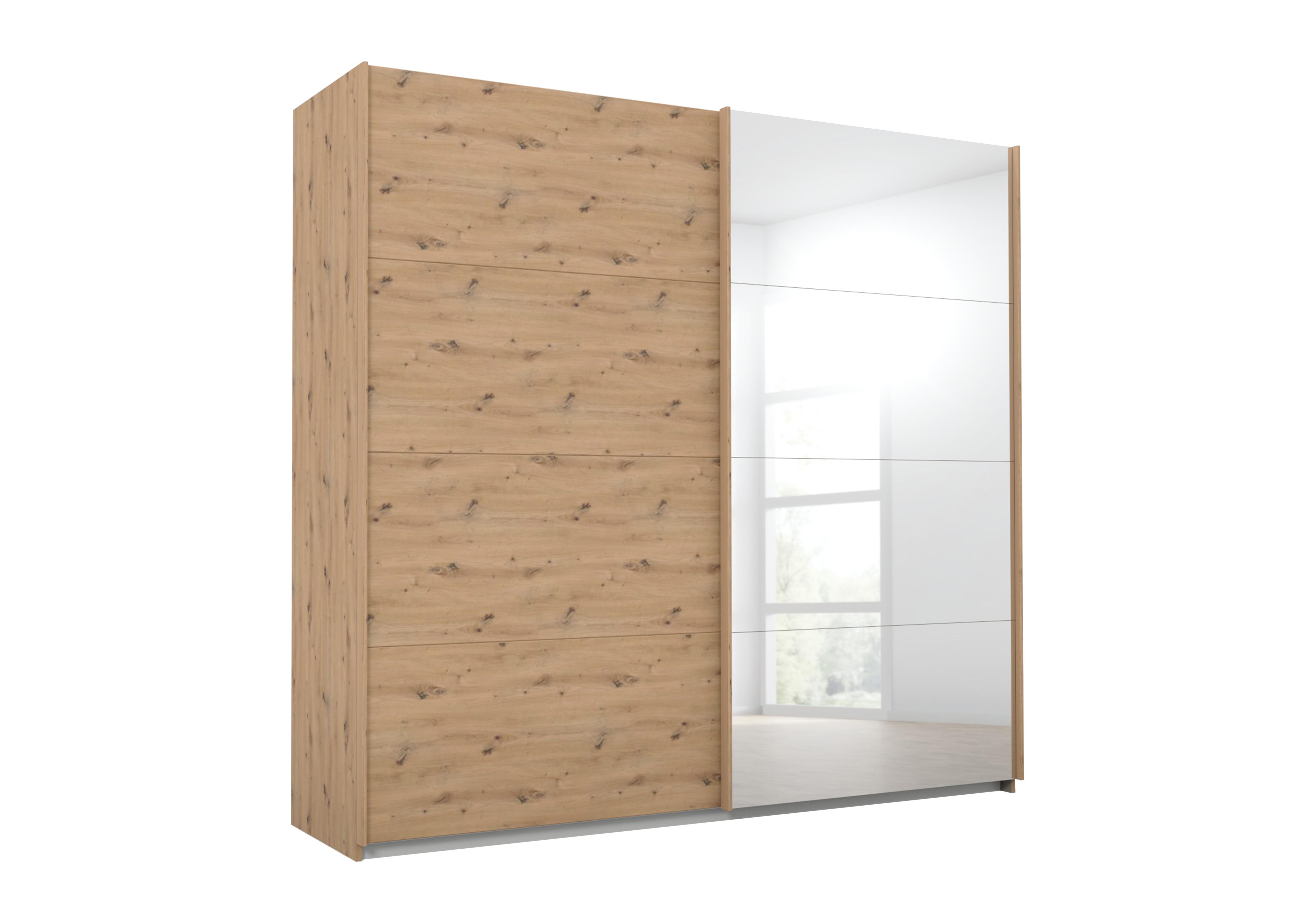 Lima 226cm 2 Door Sliding Wardrobe with 1 Decor Door and 1 Mirror Door 210cm Tall in Ag350art Oak/Art Oak on Furniture Village