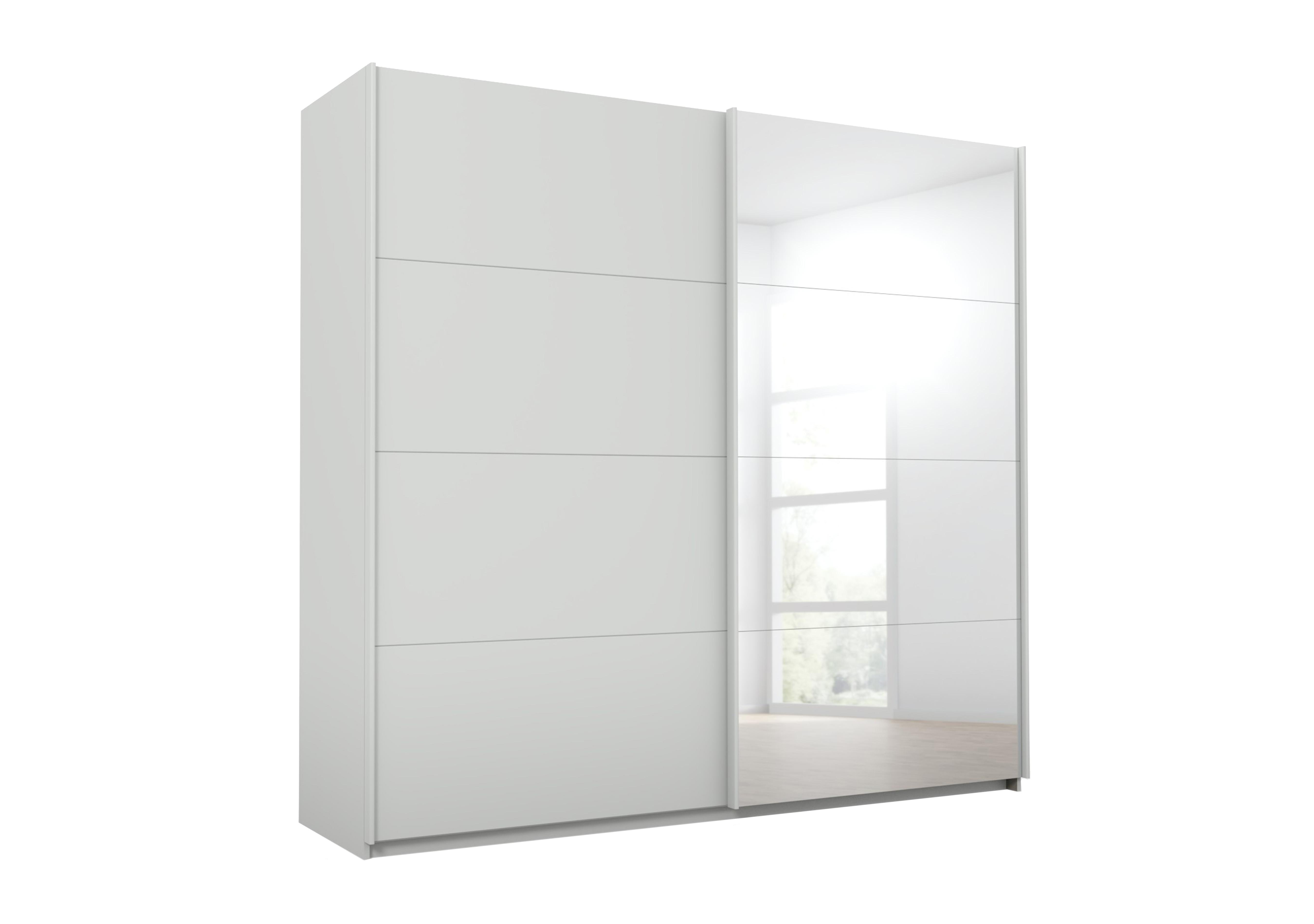 Lima 226cm 2 Door Sliding Wardrobe with 1 Decor Door and 1 Mirror Door 210cm Tall in Ag355slk Gr /Slk Gry on Furniture Village