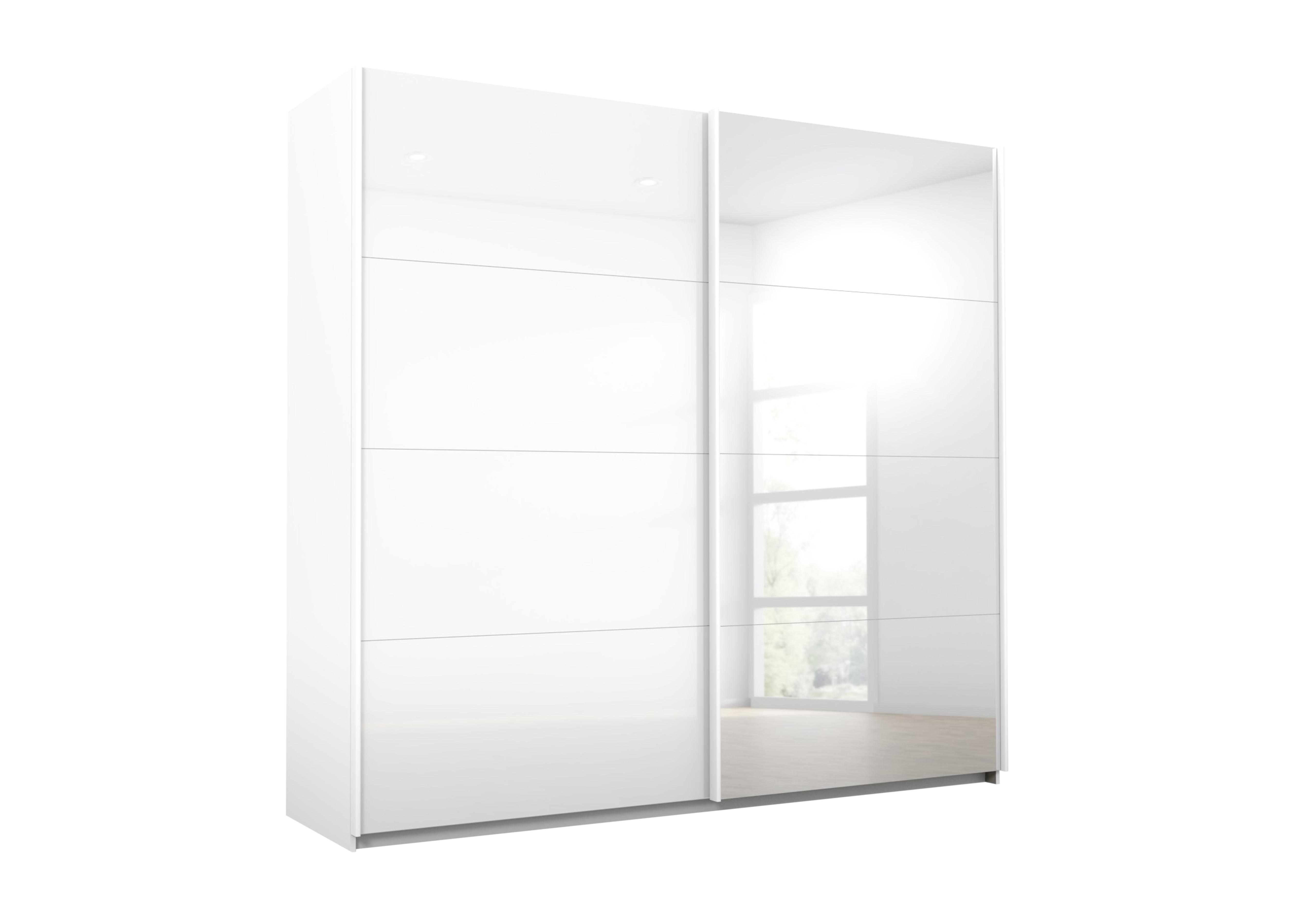 Lima 226cm 2 Door Sliding Wardrobe with 1 Glass Door and 1 Mirror Door 210cm Tall in Ag354alp Wht/Wht Gls on Furniture Village