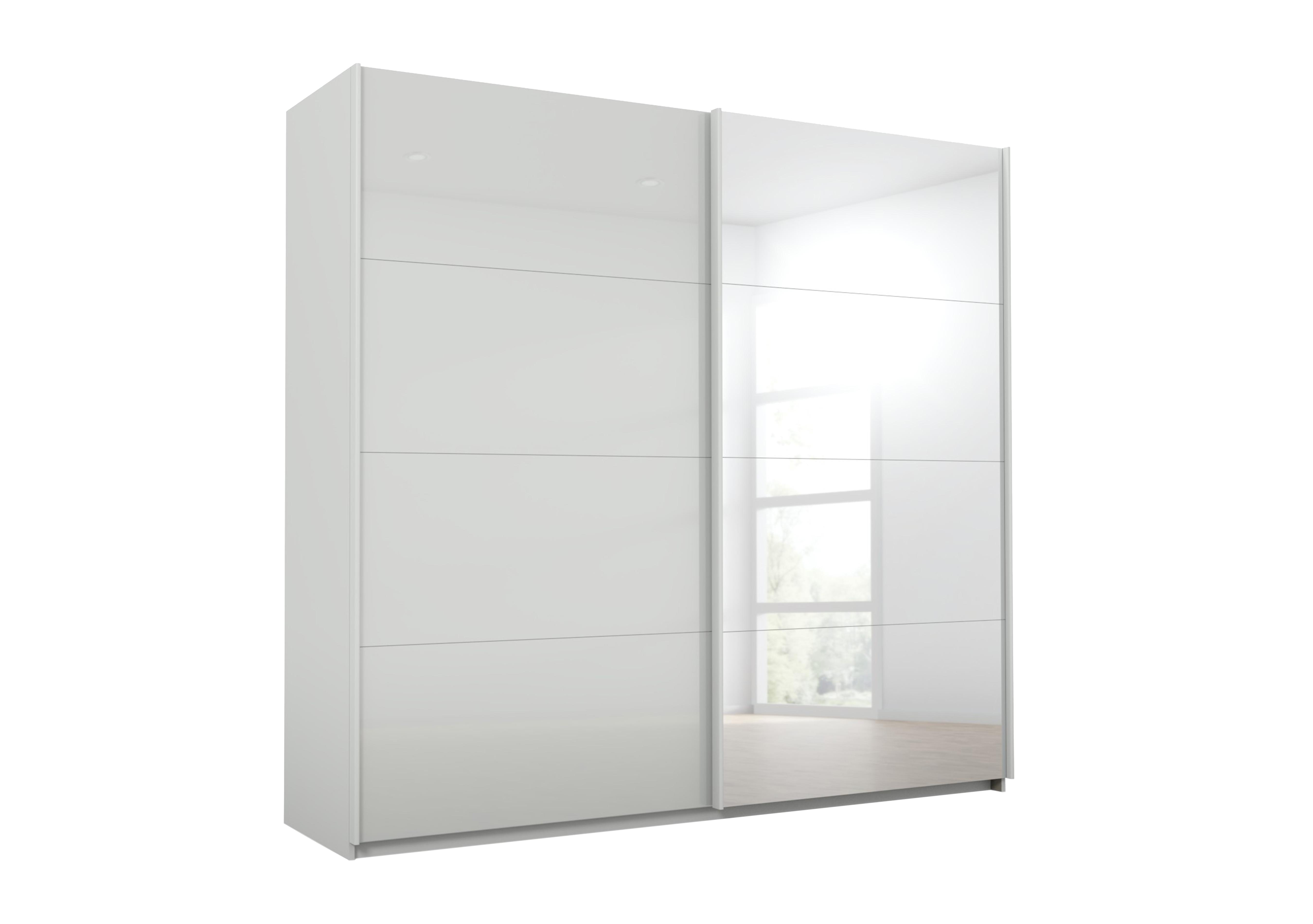 Lima 226cm 2 Door Sliding Wardrobe with 1 Glass Door and 1 Mirror Door 210cm Tall in Ag356slk Gr/Slk Gr Gls on Furniture Village