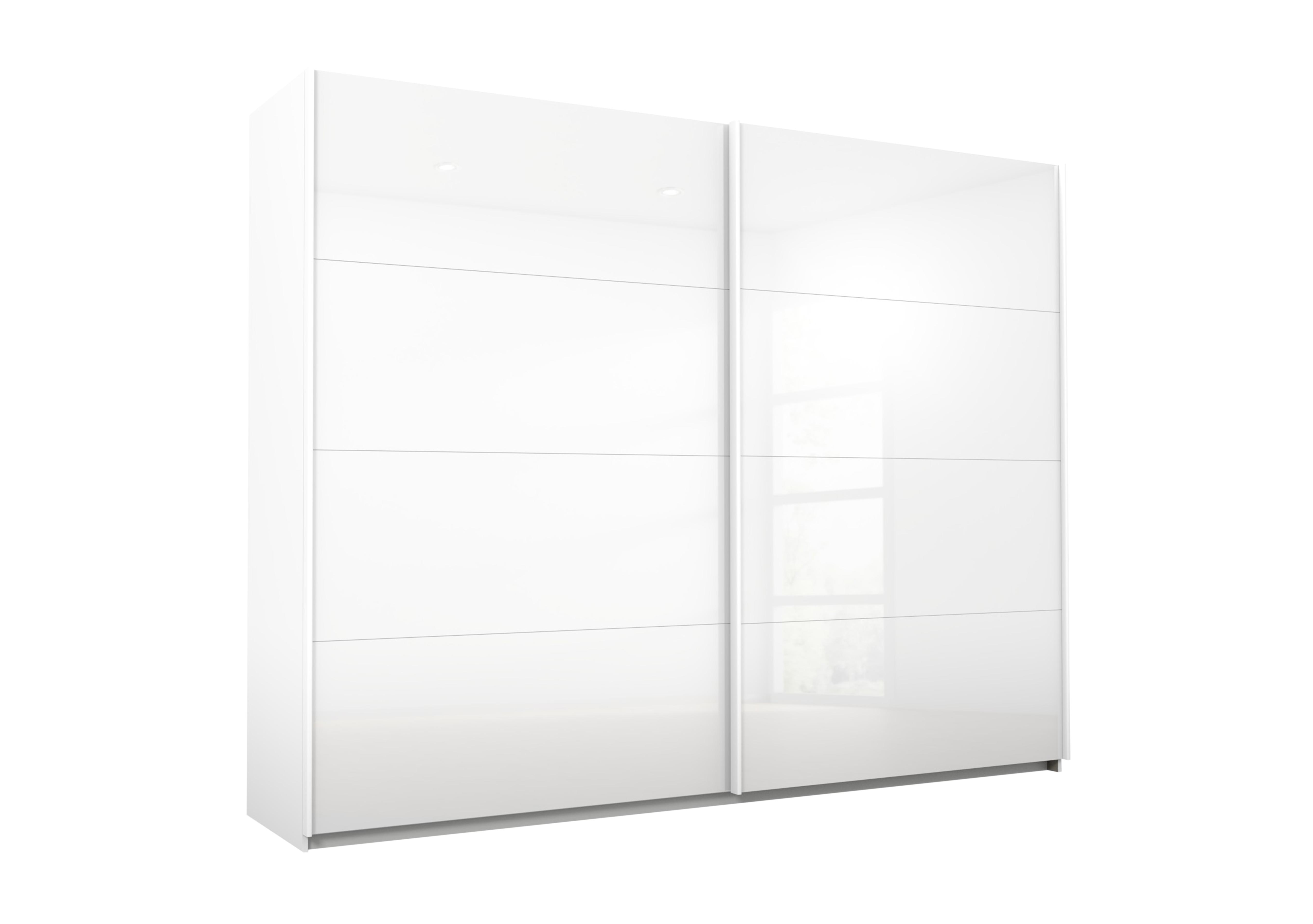 Lima 271cm 2 Door Sliding Wardrobe with Glass Front 210cm Tall in Ag354alp Wht/Wht Gls on Furniture Village