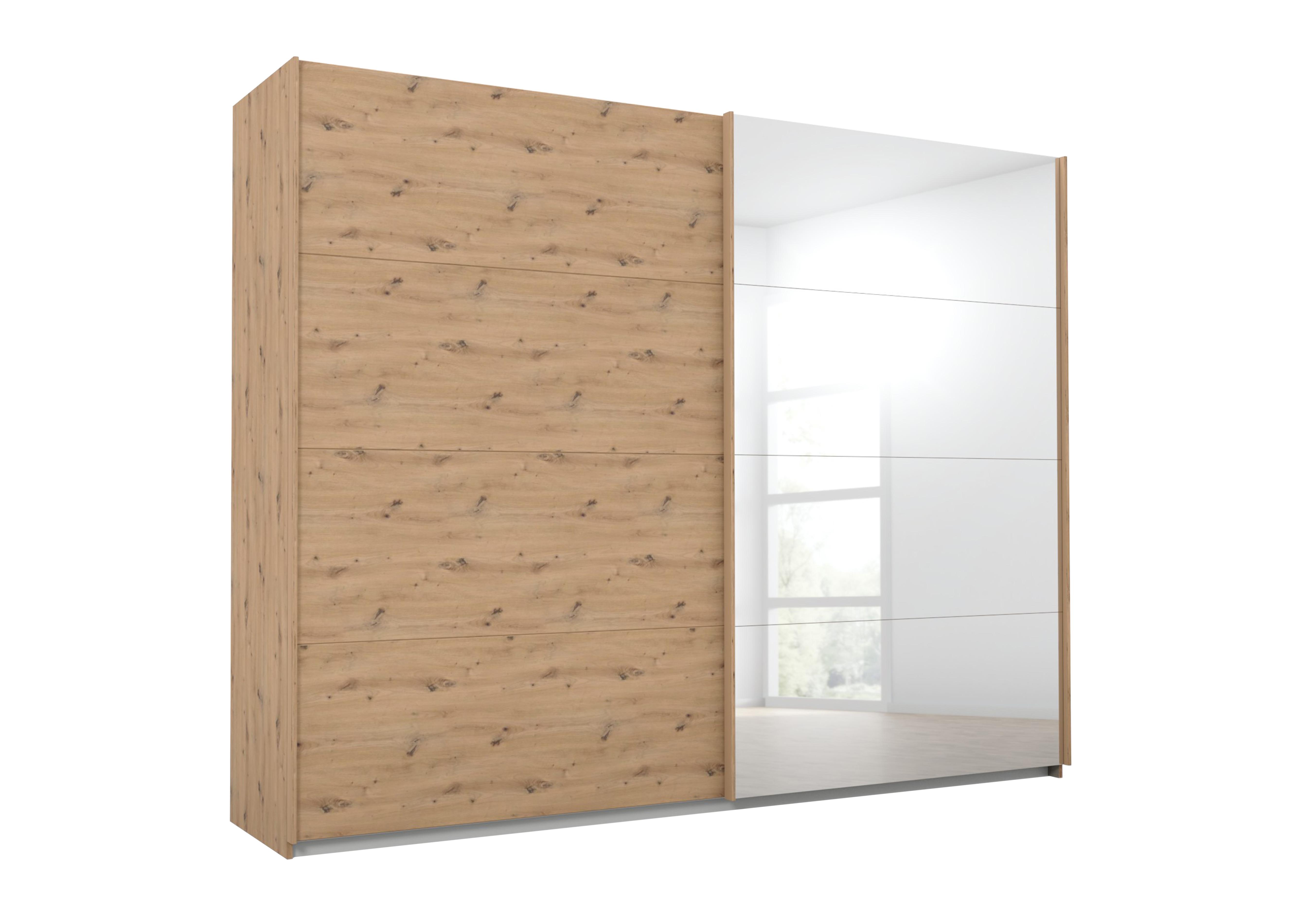 Lima 271cm 2 Door Sliding Wardrobe with 1 Decor Door and 1 Mirror Door 210cm Tall in Ag350art Oak/Art Oak on Furniture Village