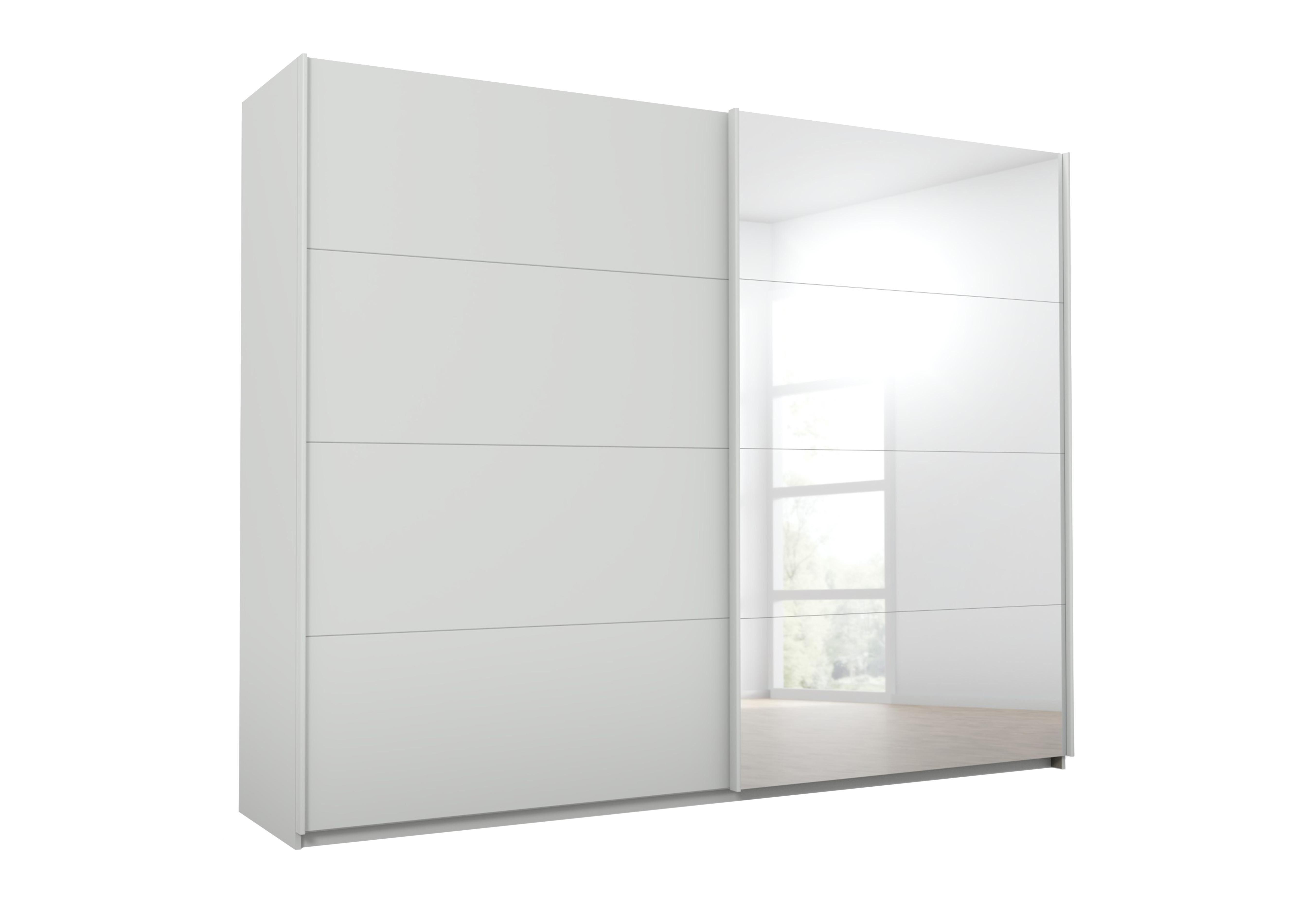 Lima 271cm 2 Door Sliding Wardrobe with 1 Decor Door and 1 Mirror Door 210cm Tall in Ag355slk Gr /Slk Gry on Furniture Village