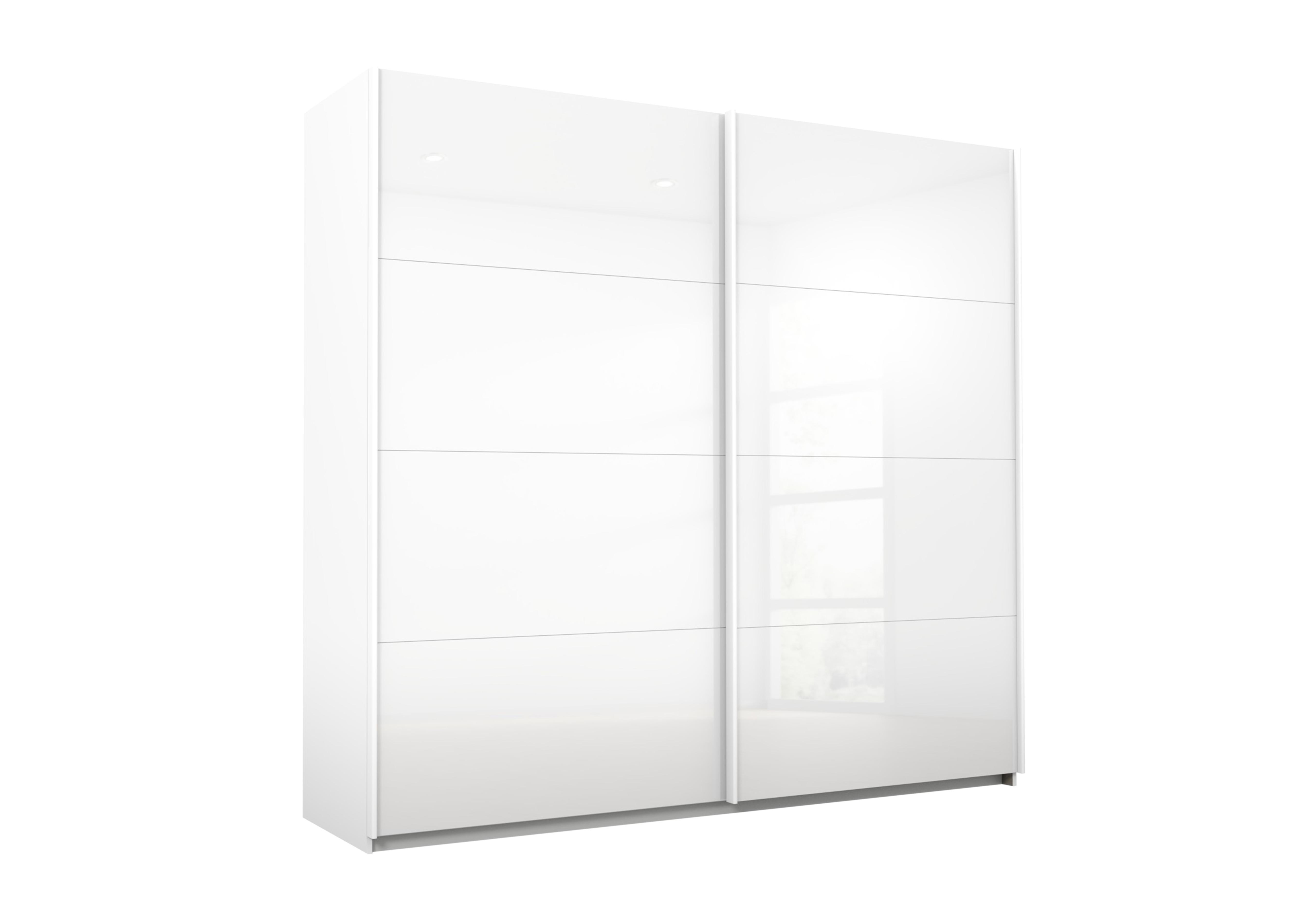Lima 226cm 2 Door Sliding Wardrobe with Glass Front 210cm Tall in Ag354alp Wht/Wht Gls on Furniture Village