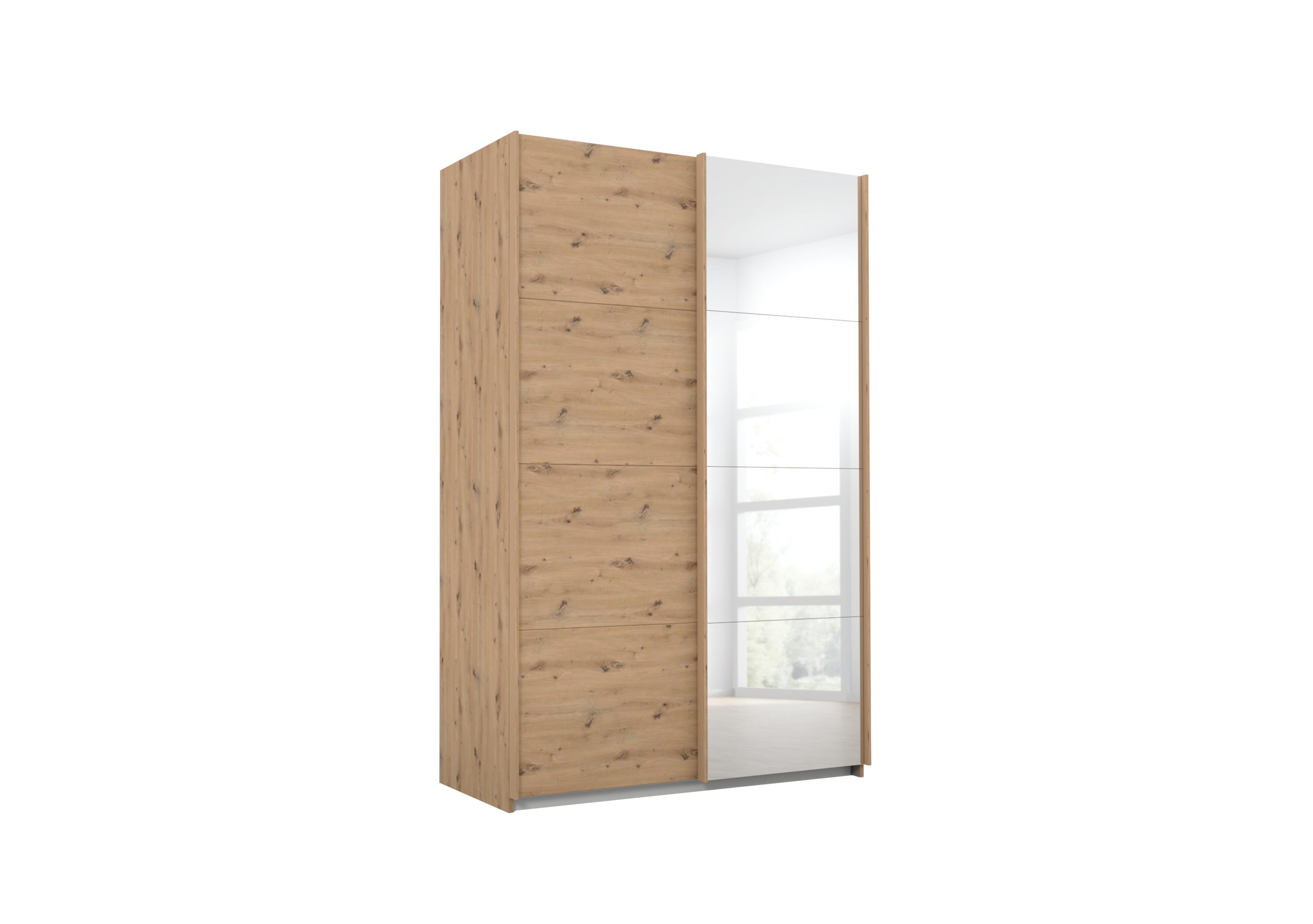 Lima 136cm 2 Door Sliding Wardrobe with 1 Decor Door and 1 Mirror Door 210cm Tall in Ag350art Oak/Art Oak on Furniture Village