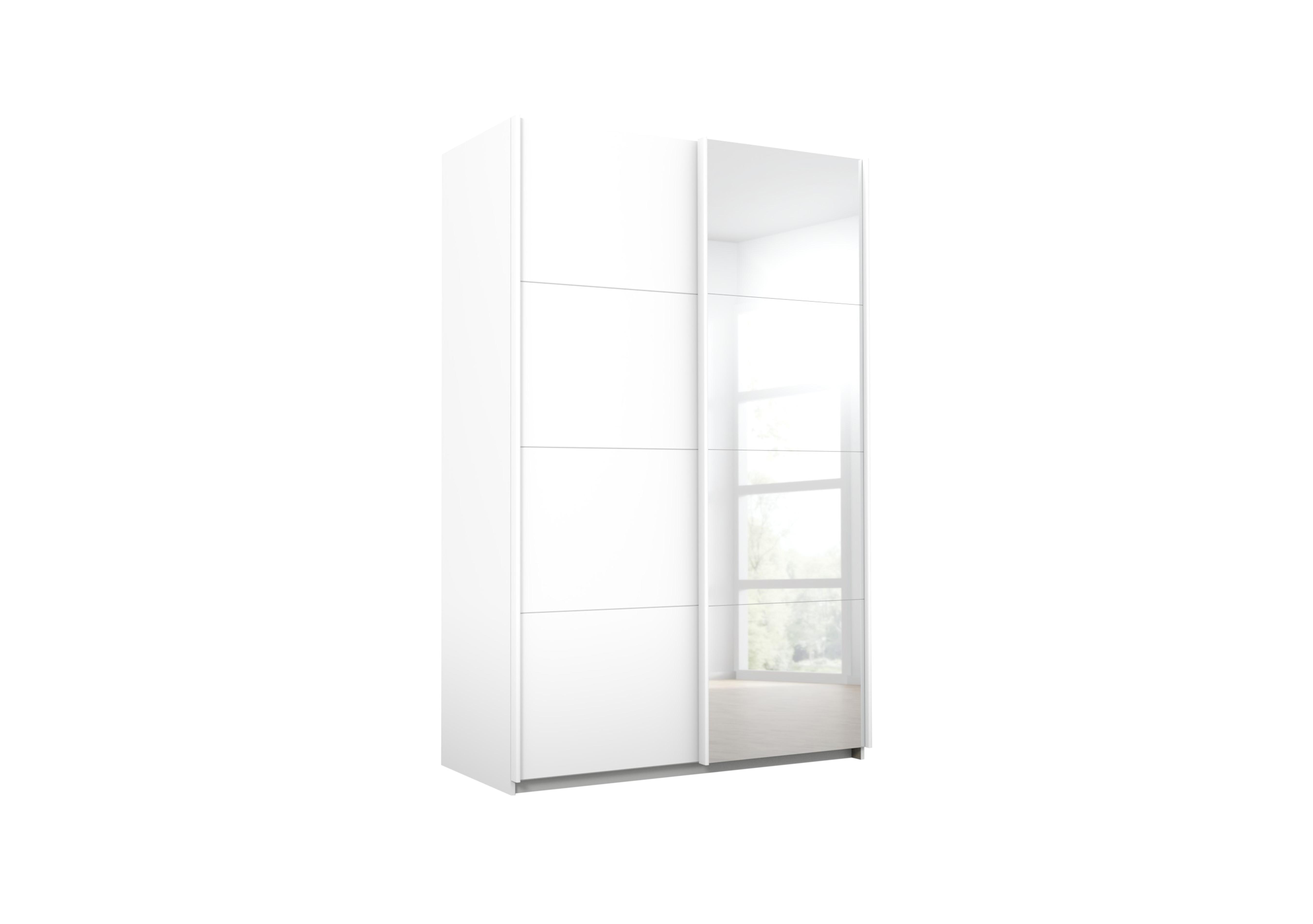 Lima 136cm 2 Door Sliding Wardrobe with 1 Decor Door and 1 Mirror Door 210cm Tall in Ag353alp Wht/Alp Wht on Furniture Village