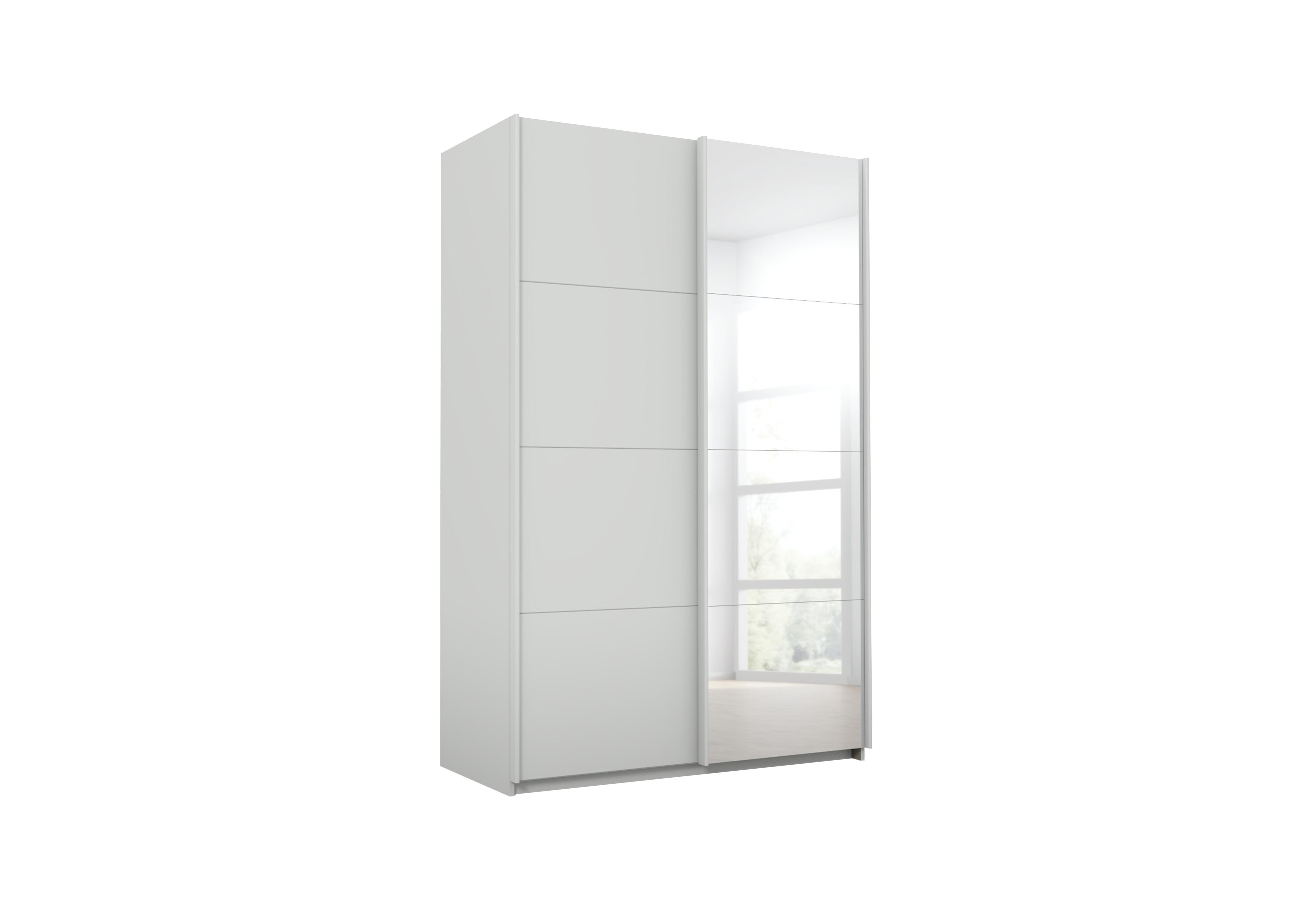 Lima 136cm 2 Door Sliding Wardrobe with 1 Decor Door and 1 Mirror Door 210cm Tall in Ag355slk Gr /Slk Gry on Furniture Village