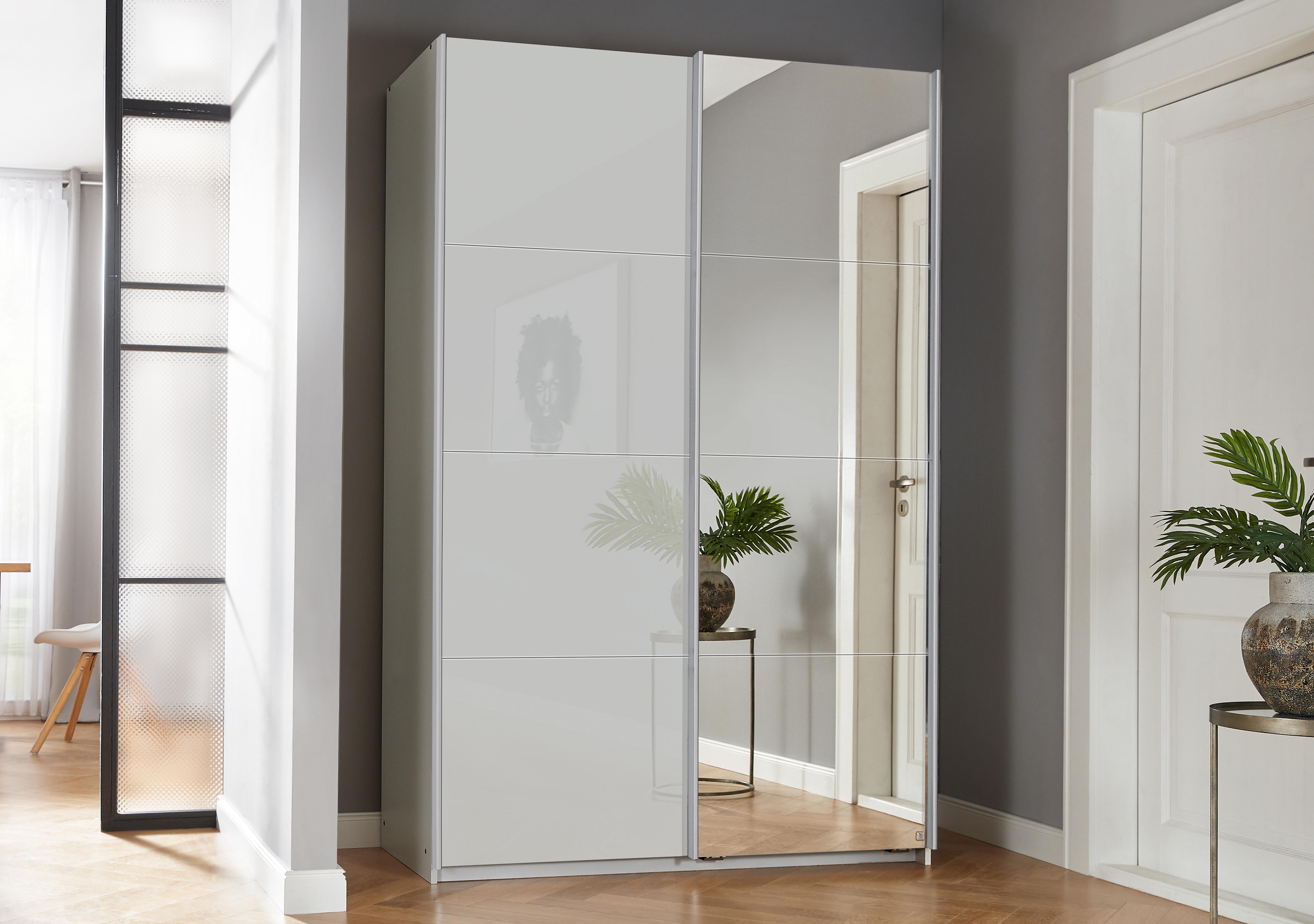 Lima 136cm 2 Door Sliding Wardrobe with 1 Glass Door and 1 Mirror Door 210cm Tall in  on Furniture Village