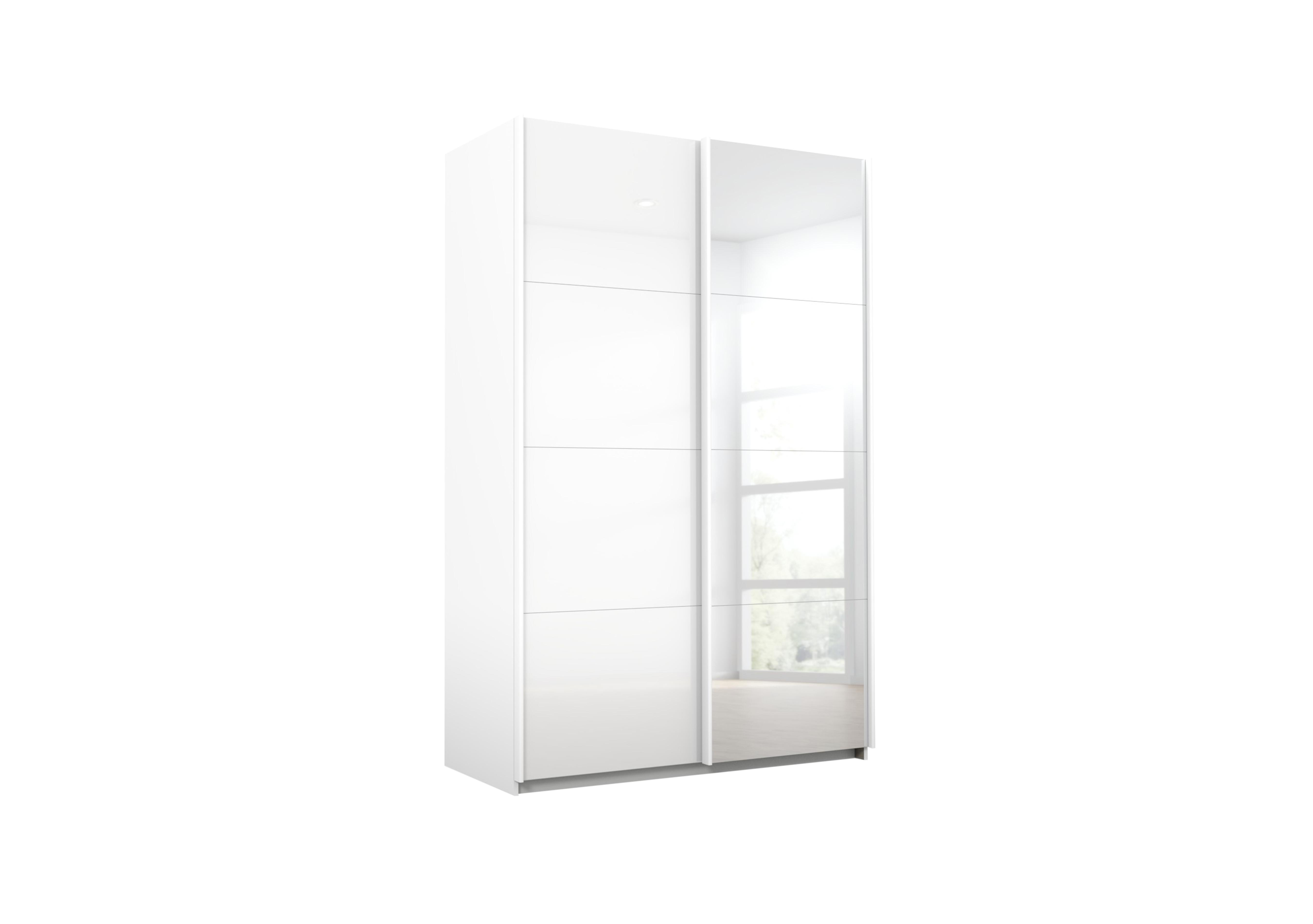 Lima 136cm 2 Door Sliding Wardrobe with 1 Glass Door and 1 Mirror Door 210cm Tall in Ag354alp Wht/Wht Gls on Furniture Village