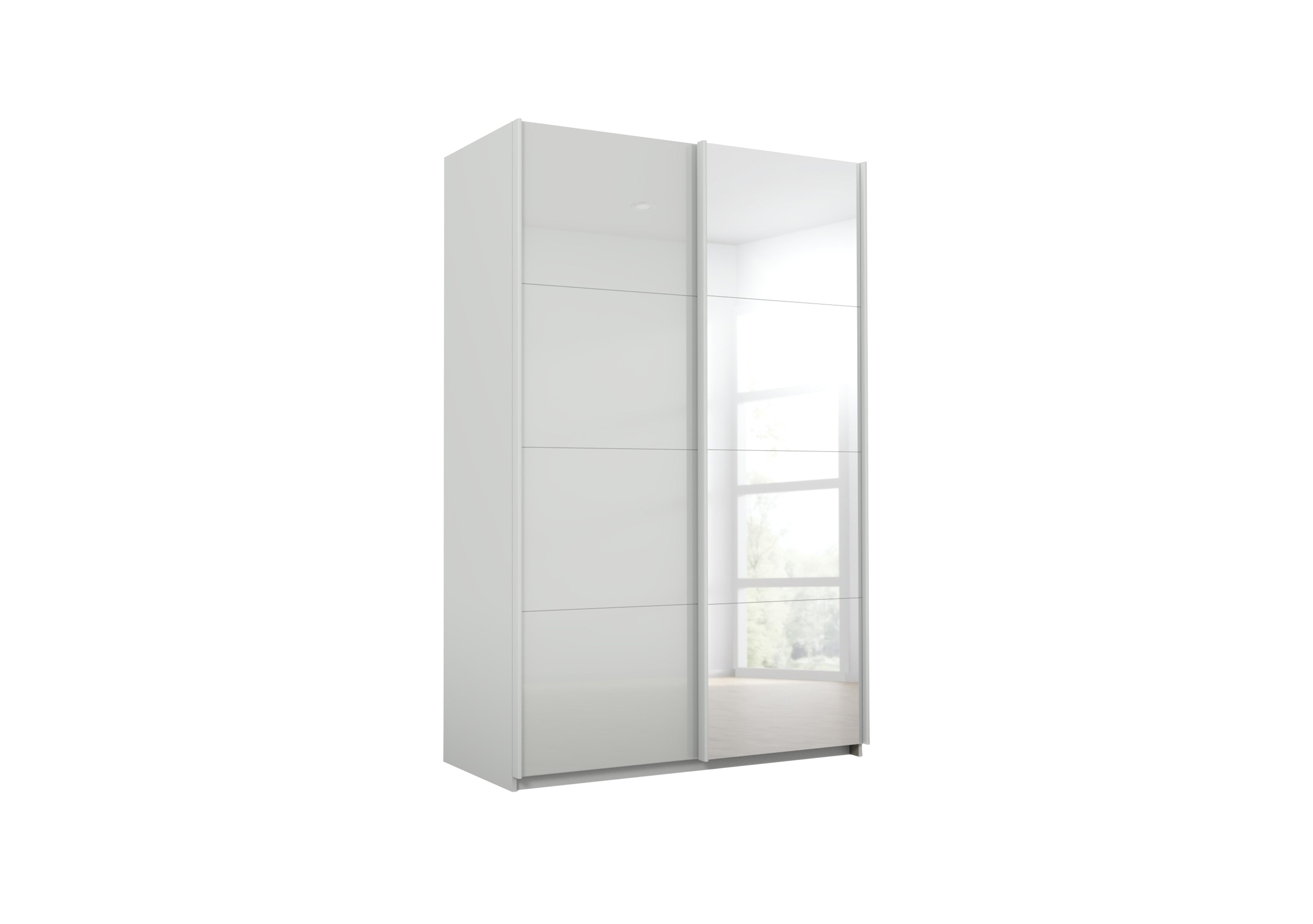 Lima 136cm 2 Door Sliding Wardrobe with 1 Glass Door and 1 Mirror Door 210cm Tall in Ag356slk Gr/Slk Gr Gls on Furniture Village