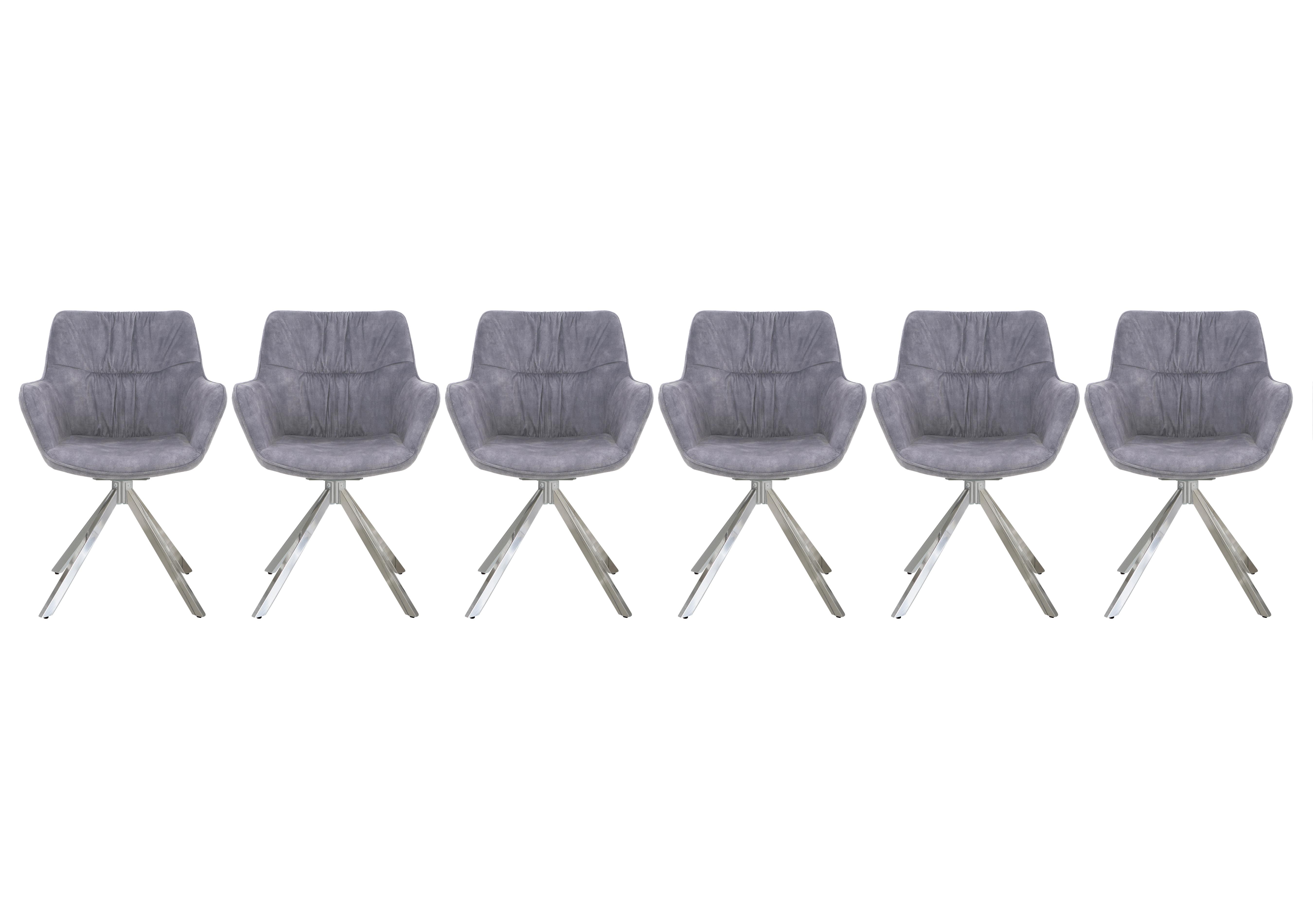 Marvel Chrome Set of 6 Swivel Dining Chairs in Silver Velvet on Furniture Village