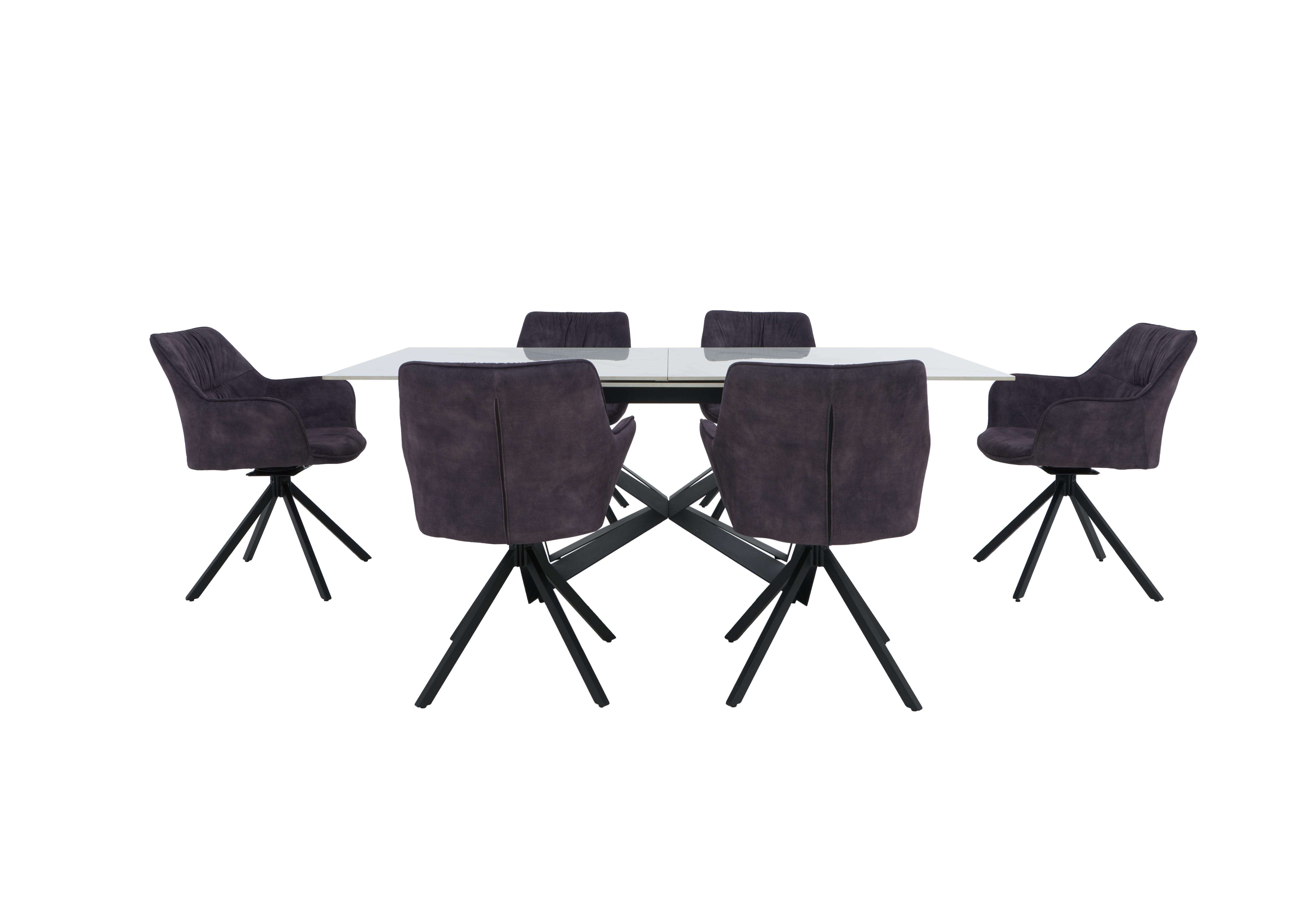 Marvel Black 200 cm Extending Dining Table and 6 Swivel Dining Chairs in Charcoal on Furniture Village