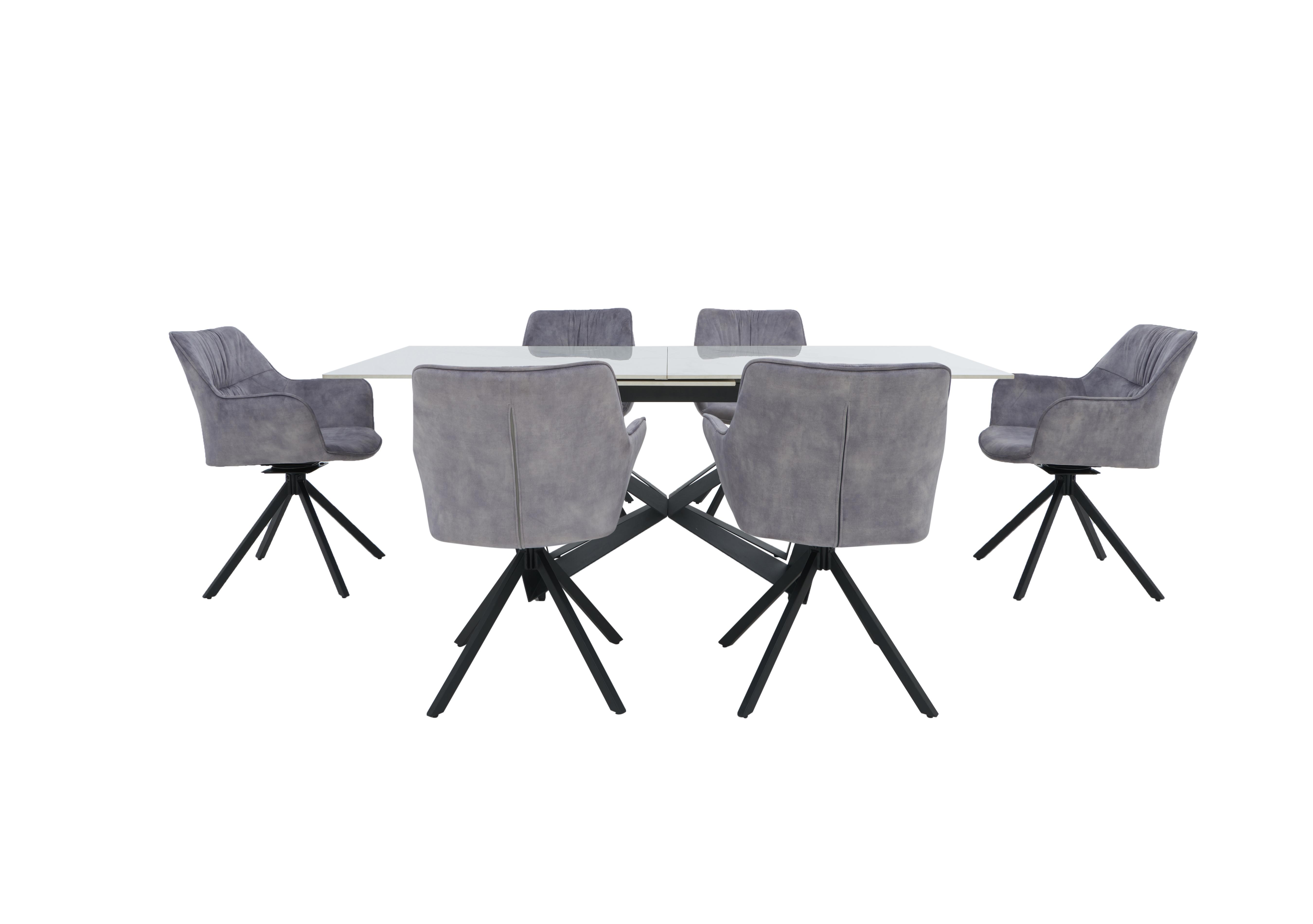 Marvel Black 200 cm Extending Dining Table and 6 Swivel Dining Chairs in Silver Velvet on Furniture Village