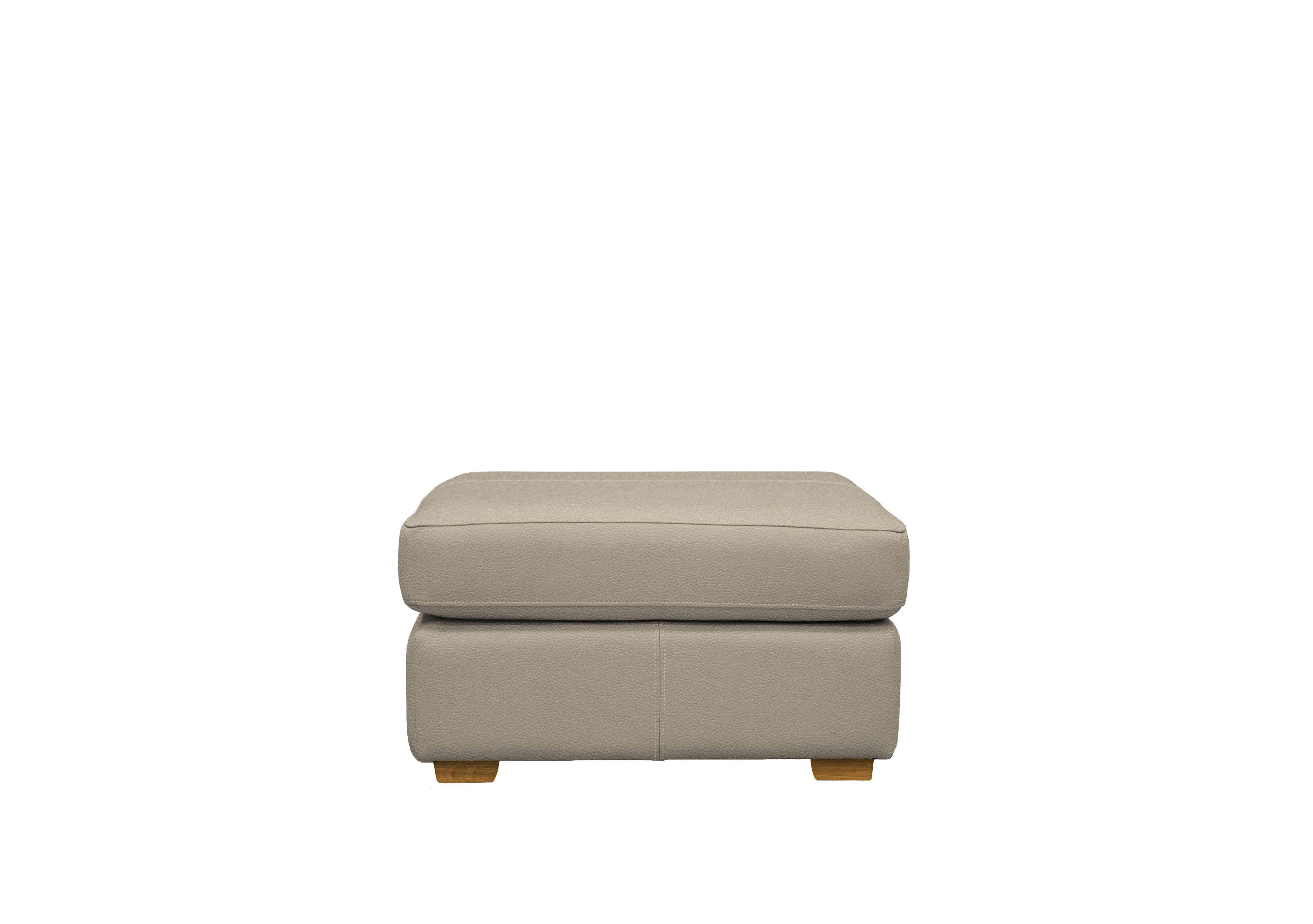 Seattle Leather Footstool with Wooden Feet in H001 Oxford Mushroom Ok on Furniture Village
