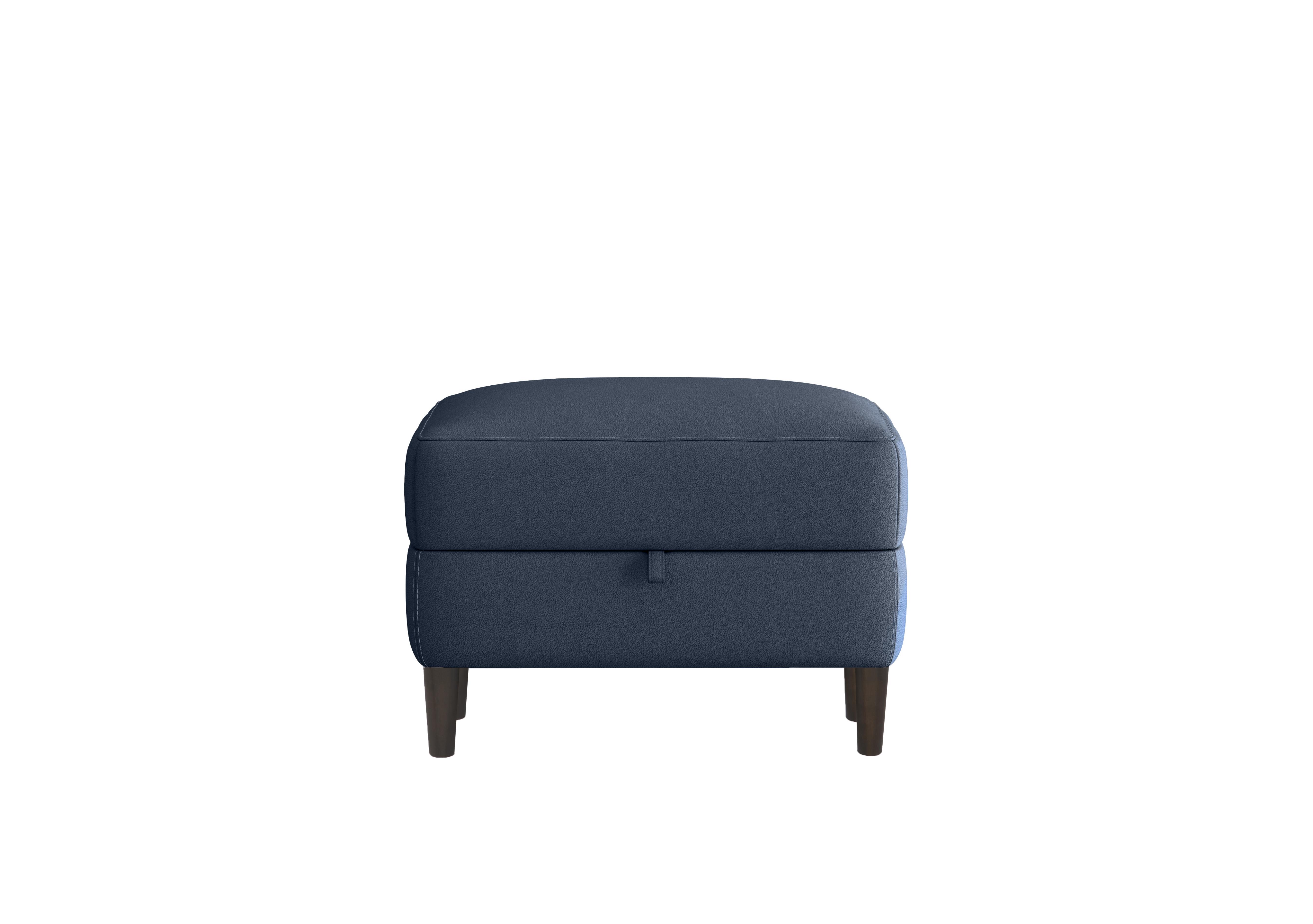 Uno Leather Storage Footstool in Bv-313e Ocean Blue on Furniture Village