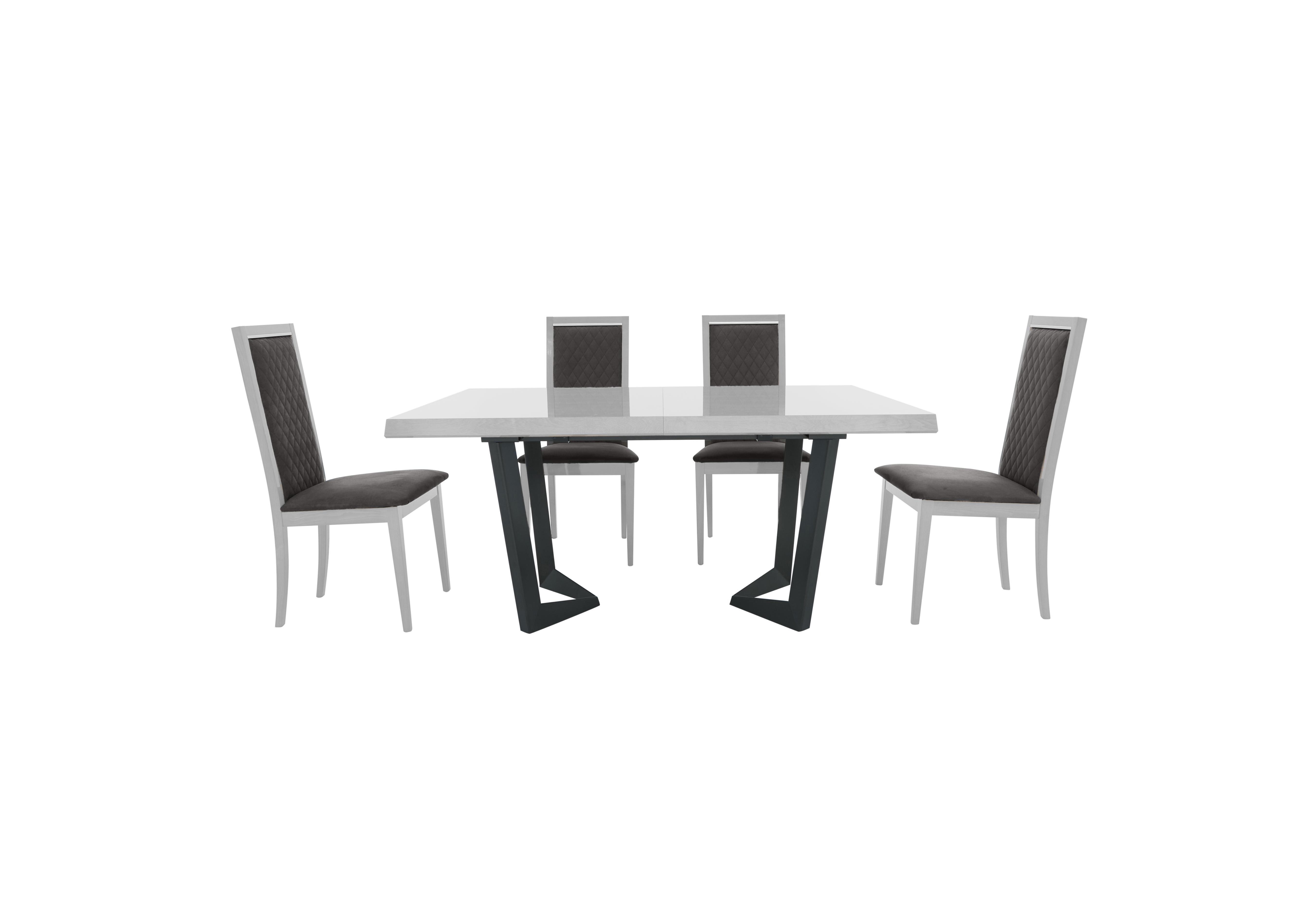 Palazzo 160cm Extending Dining Table in Glossy White with 4 Rombi Dining Chairs in 127 Aquos 32 Dark Grey on Furniture Village