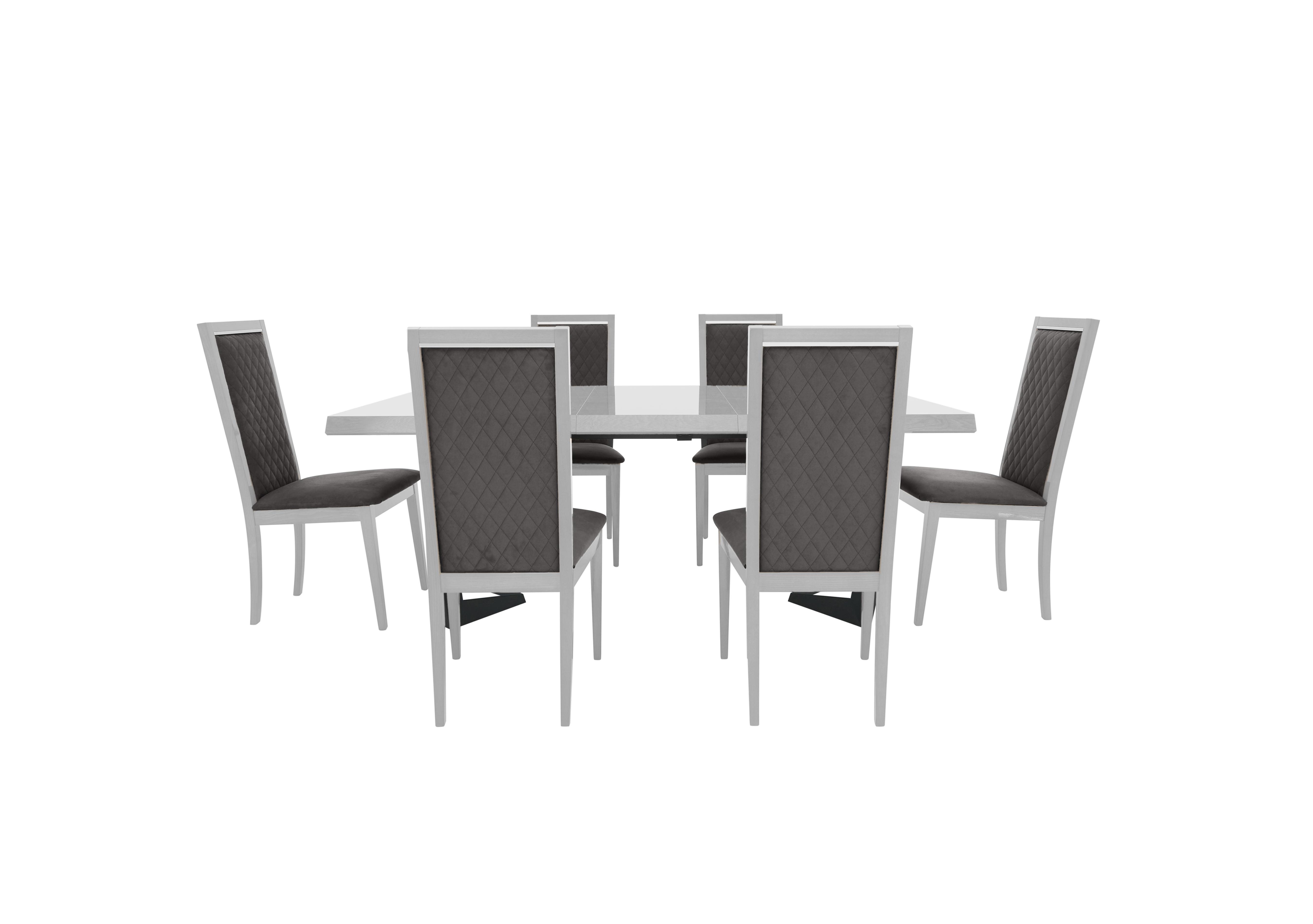Palazzo 160cm Extending Dining Table in Glossy White with 6 Rombi Dining Chairs in 127 Aquos 32 Dark Grey on Furniture Village