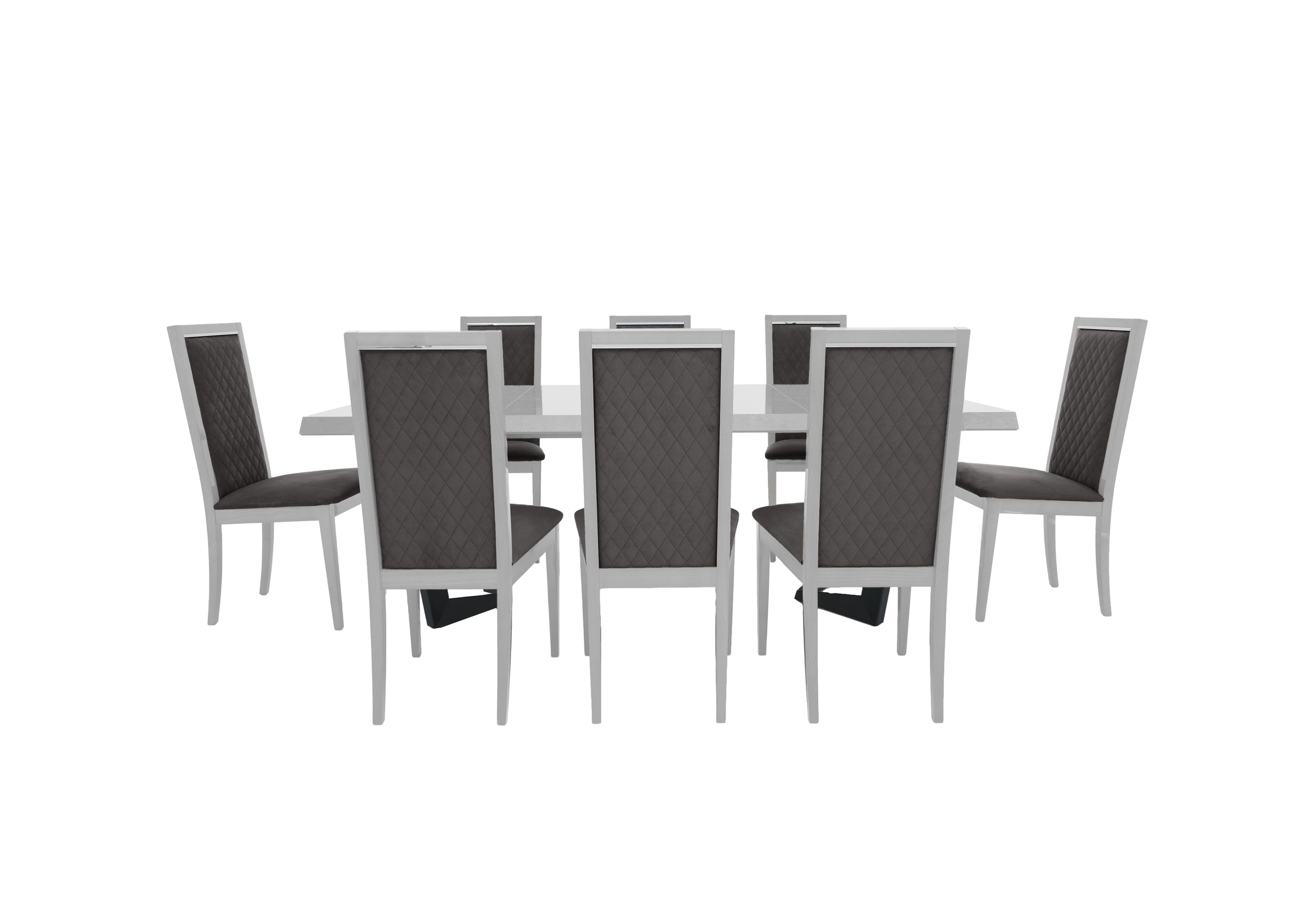 Palazzo 160cm Extending Dining Table in Glossy White with 8 Rombi Dining Chairs in 127 Aquos 32 Dark Grey on Furniture Village