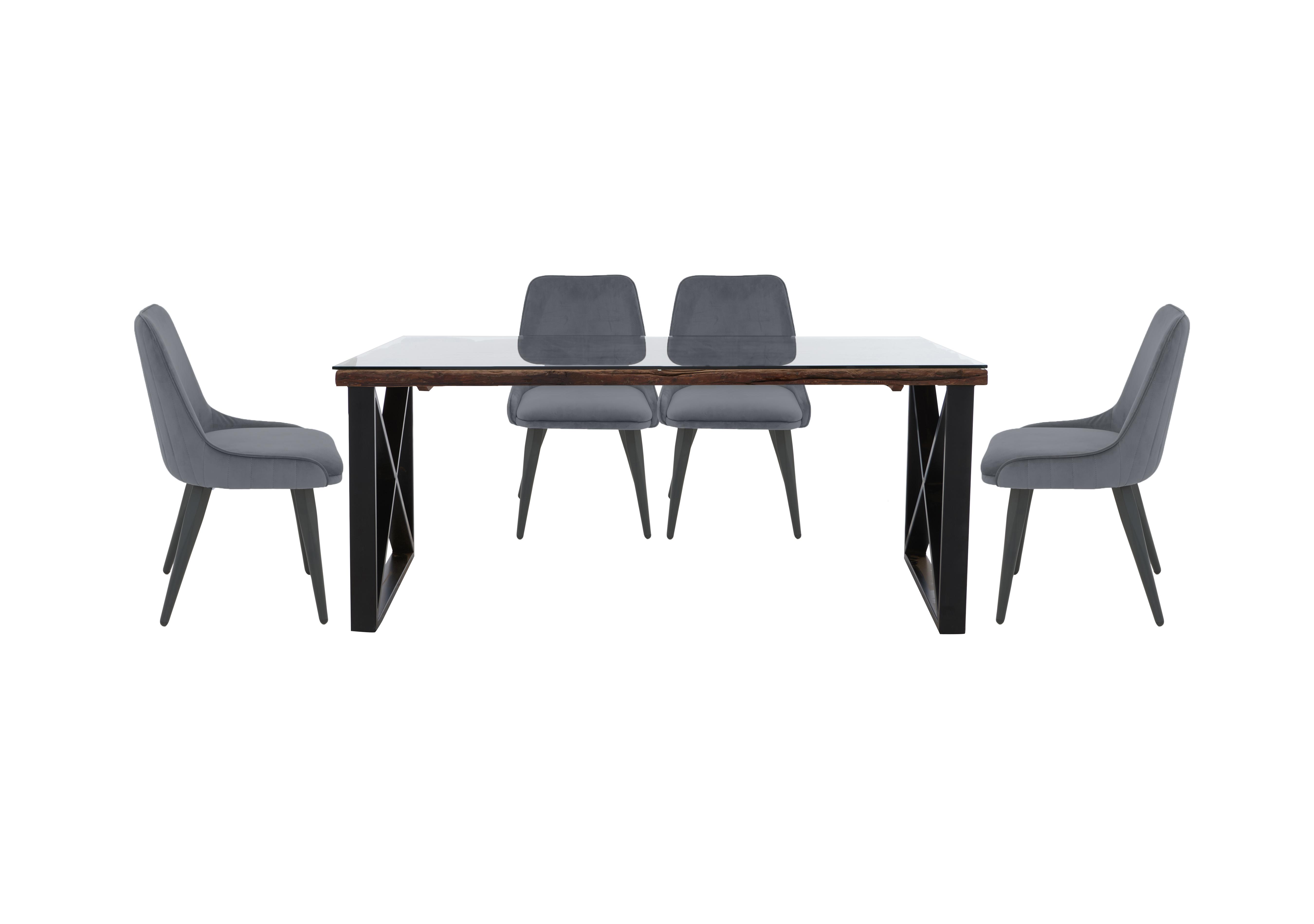 Noir Dining Table with X-Leg Base and 4 Dining Chairs in Grey on Furniture Village
