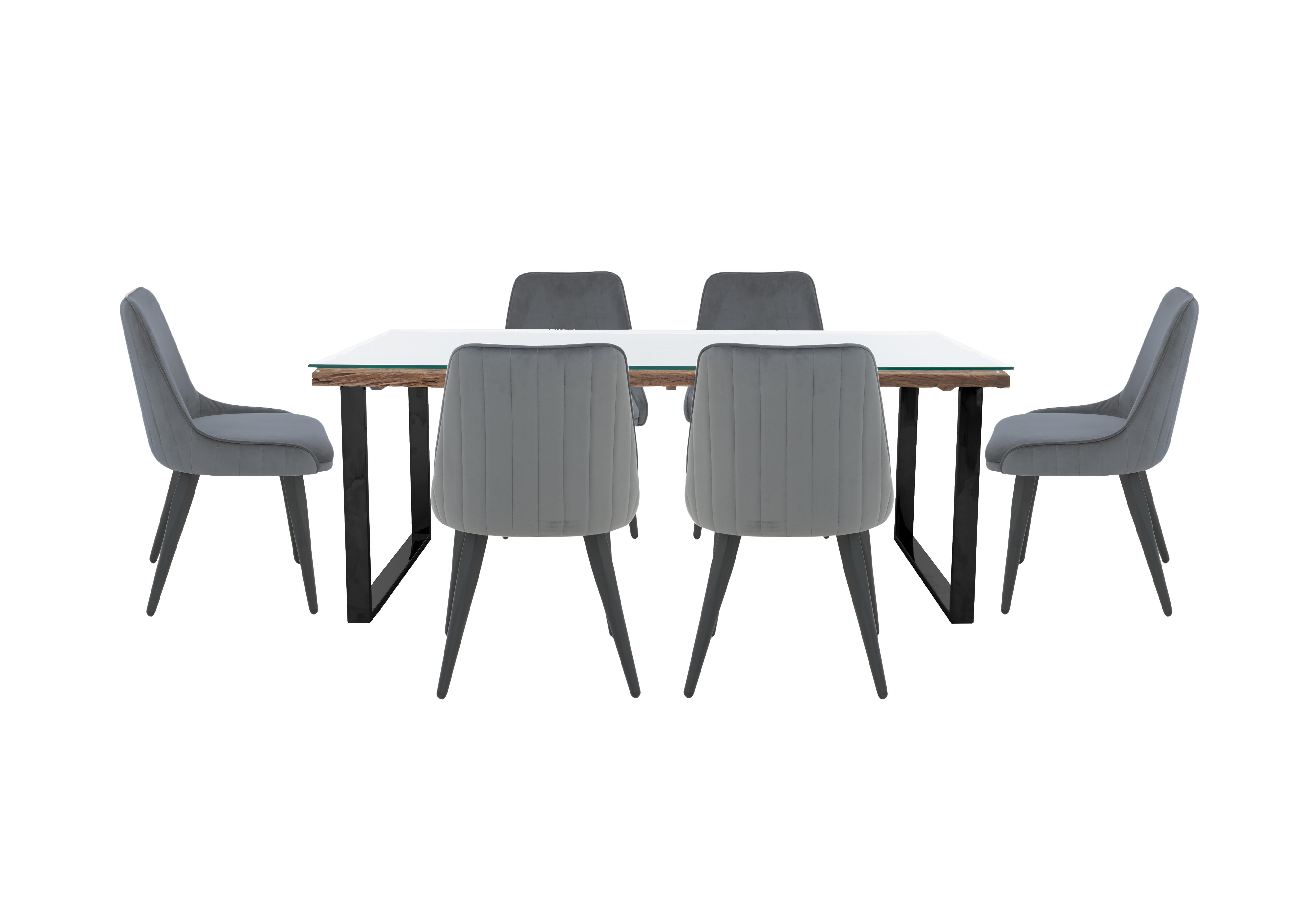 Noir Dining Table with U-Leg Base and 6 Dining Chairs in Grey on Furniture Village