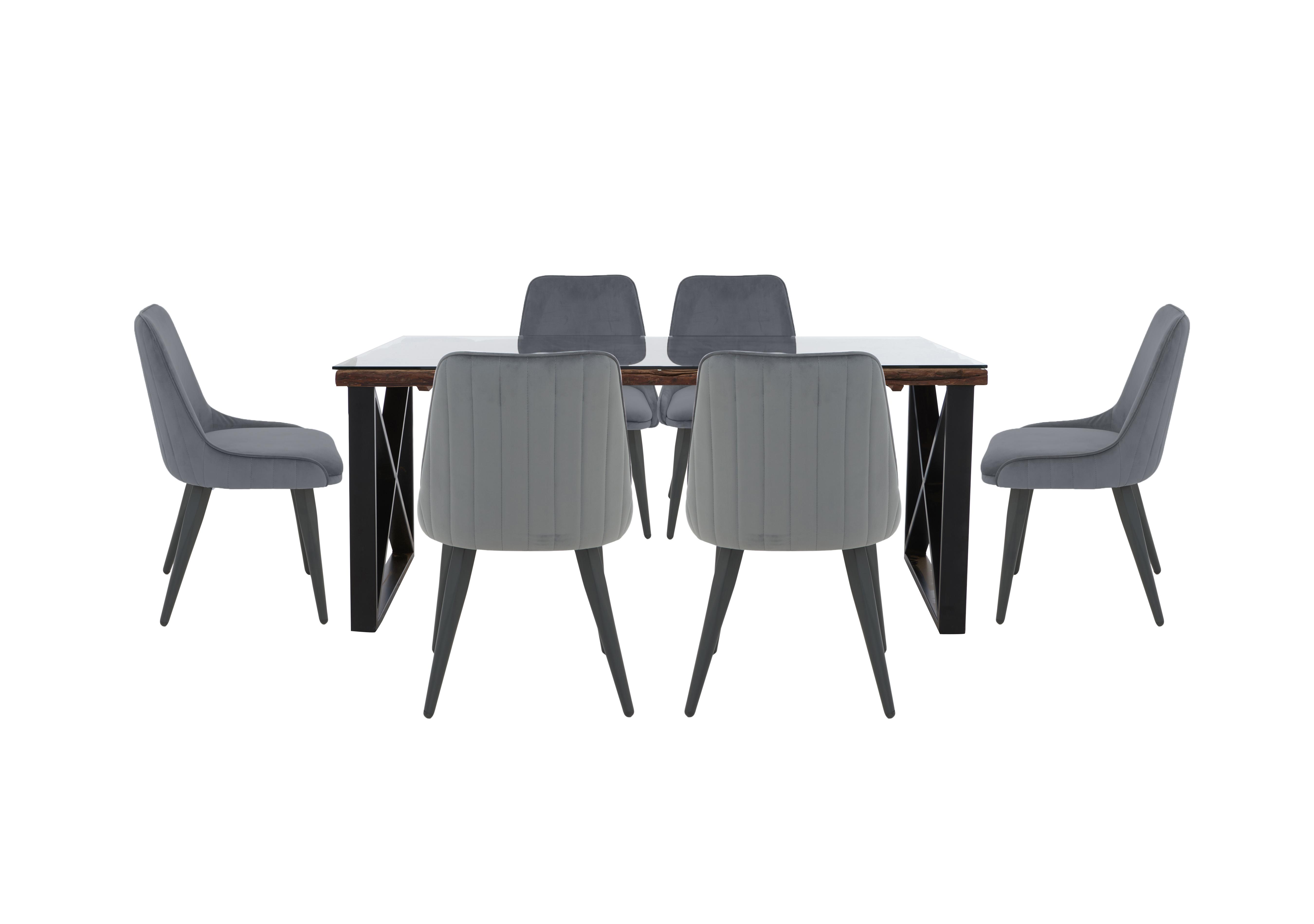 Noir Dining Table with X-Leg Base and 6 Dining Chairs in Grey on Furniture Village