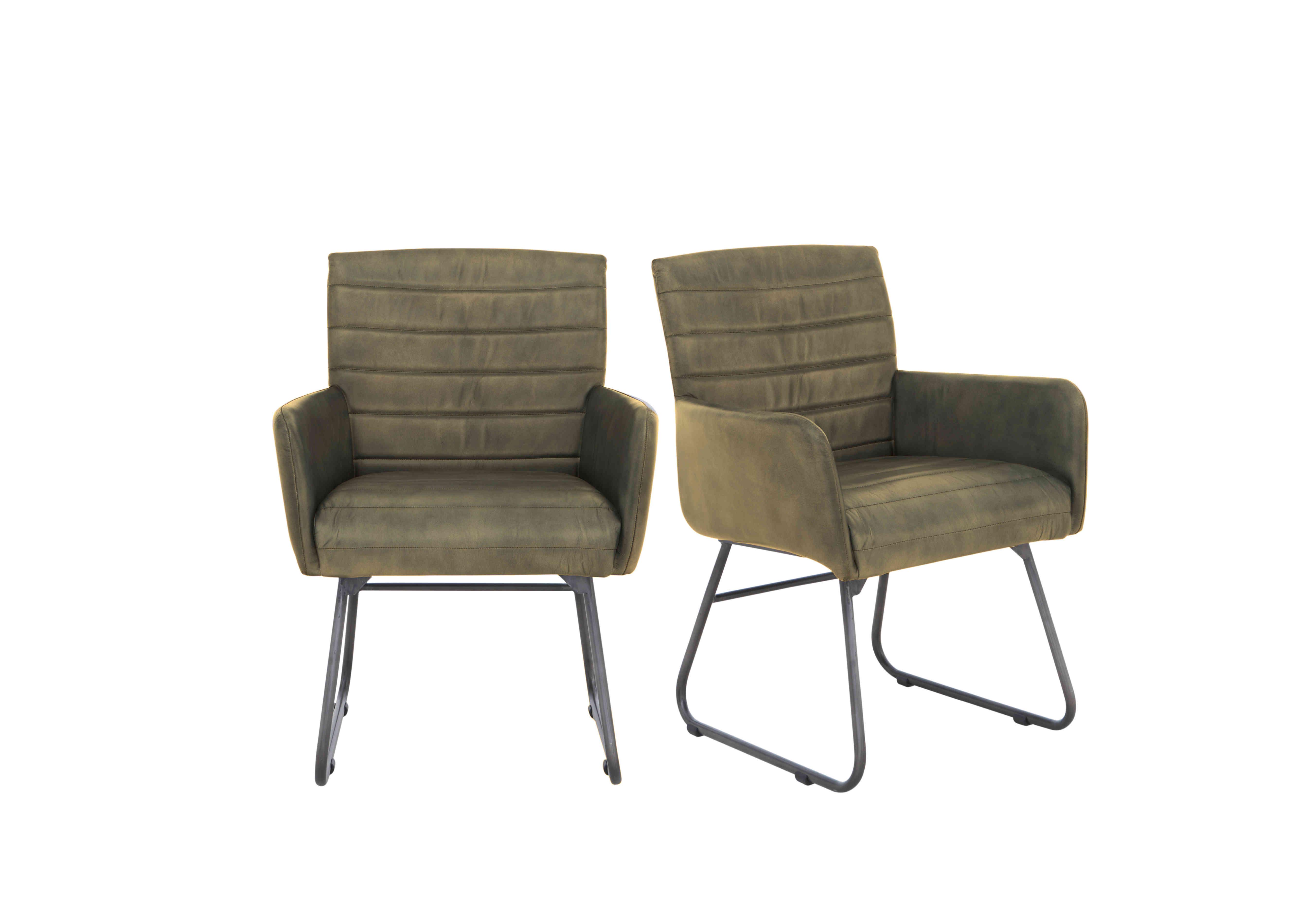 Sam Pair of Leather Dining Chairs in Olive on Furniture Village