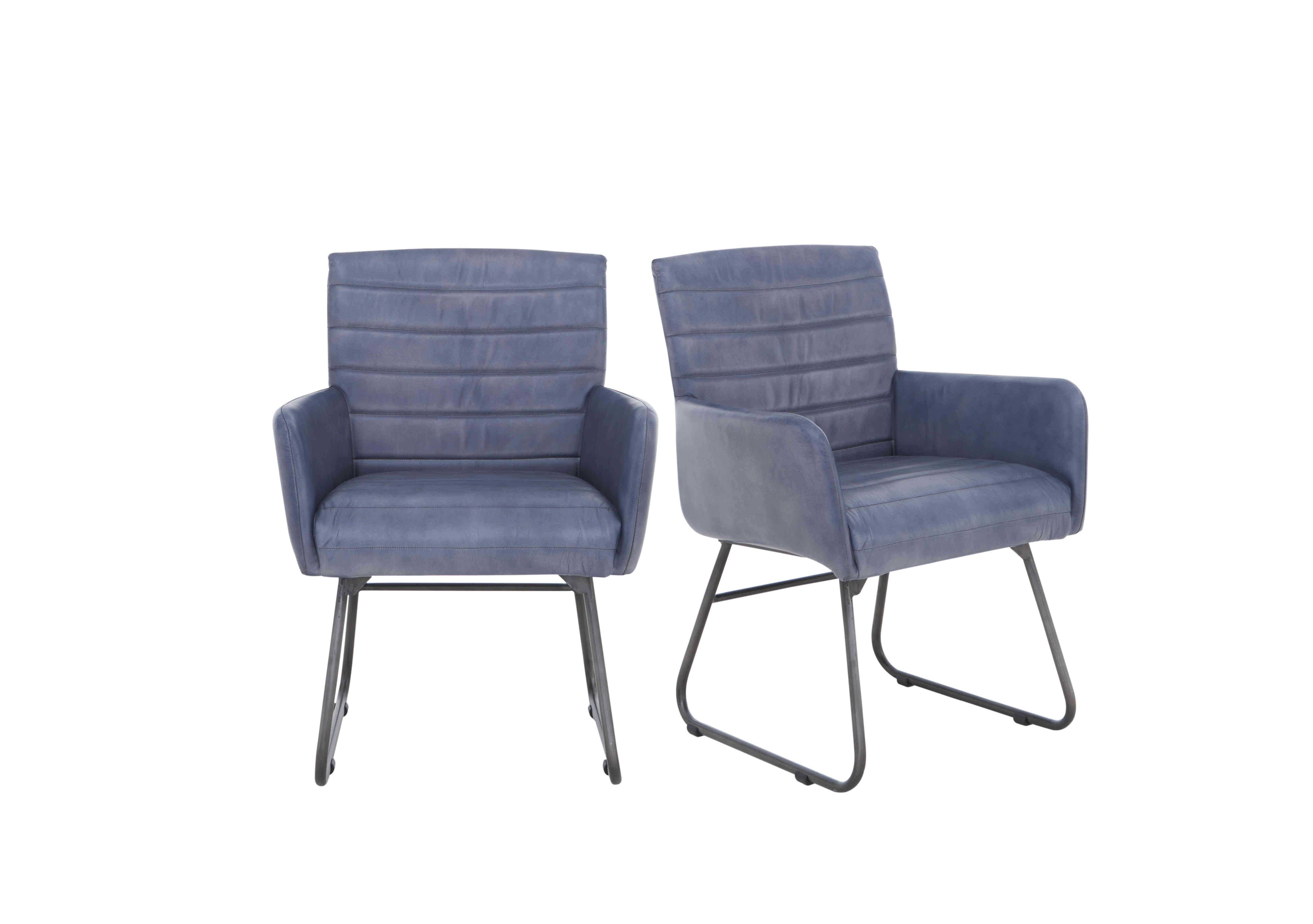 Sam Pair of Leather Dining Chairs in Steel Blue on Furniture Village