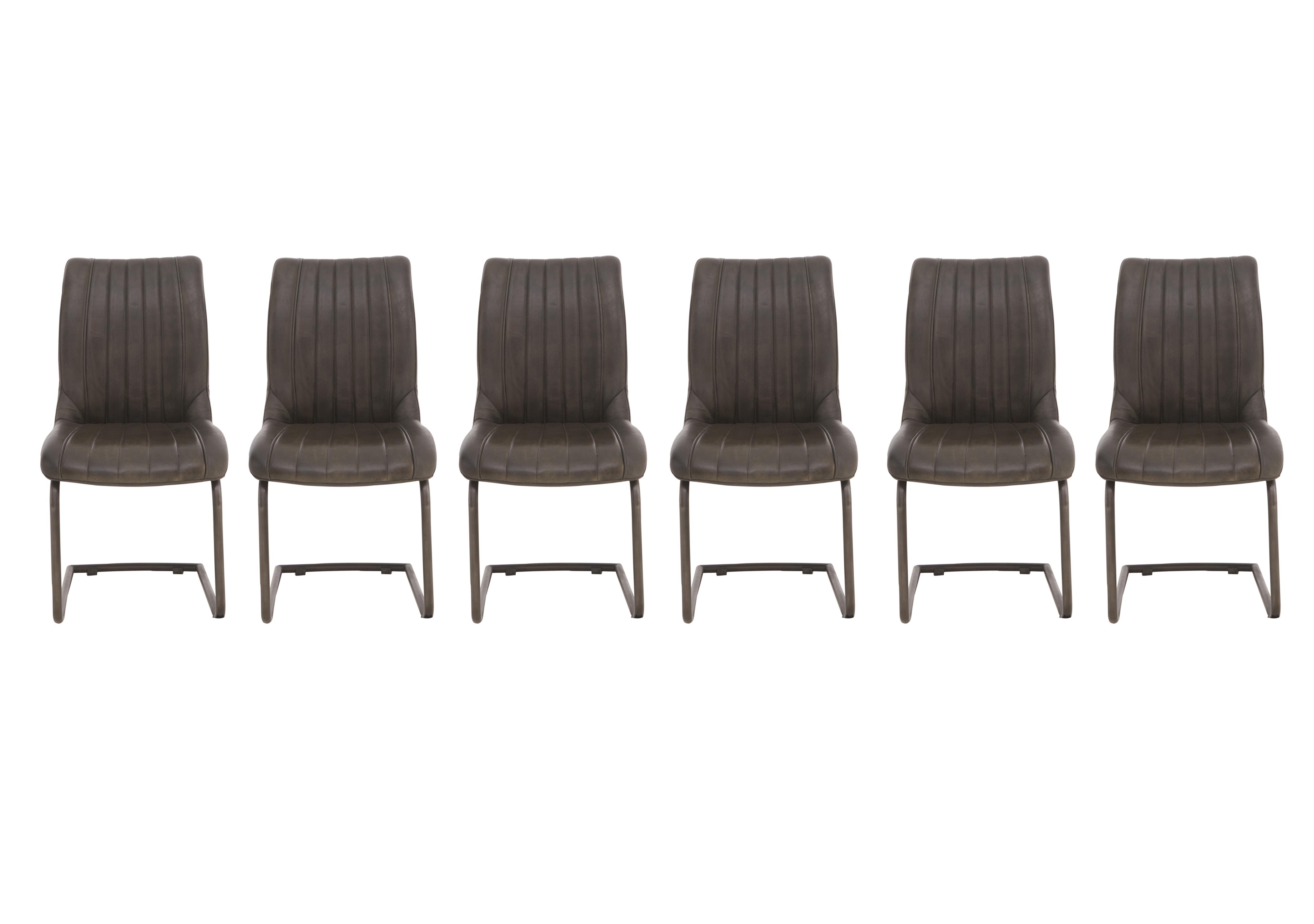 Dee Set of 6 Cantilever Leather Dining Chairs in Vintage Dark Grey on Furniture Village