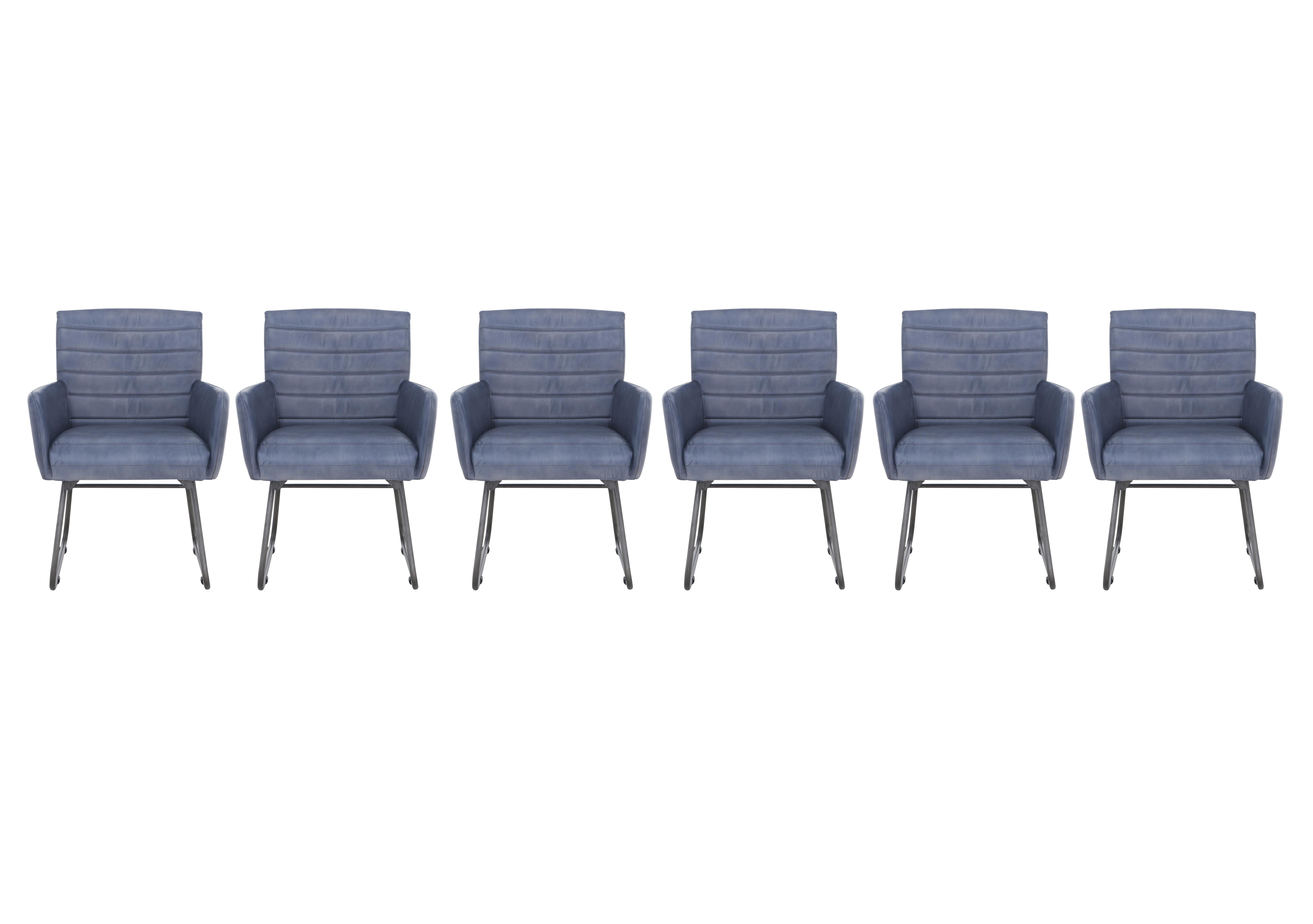 Sam Set of 6 Leather Dining Chairs in Steel Blue on Furniture Village