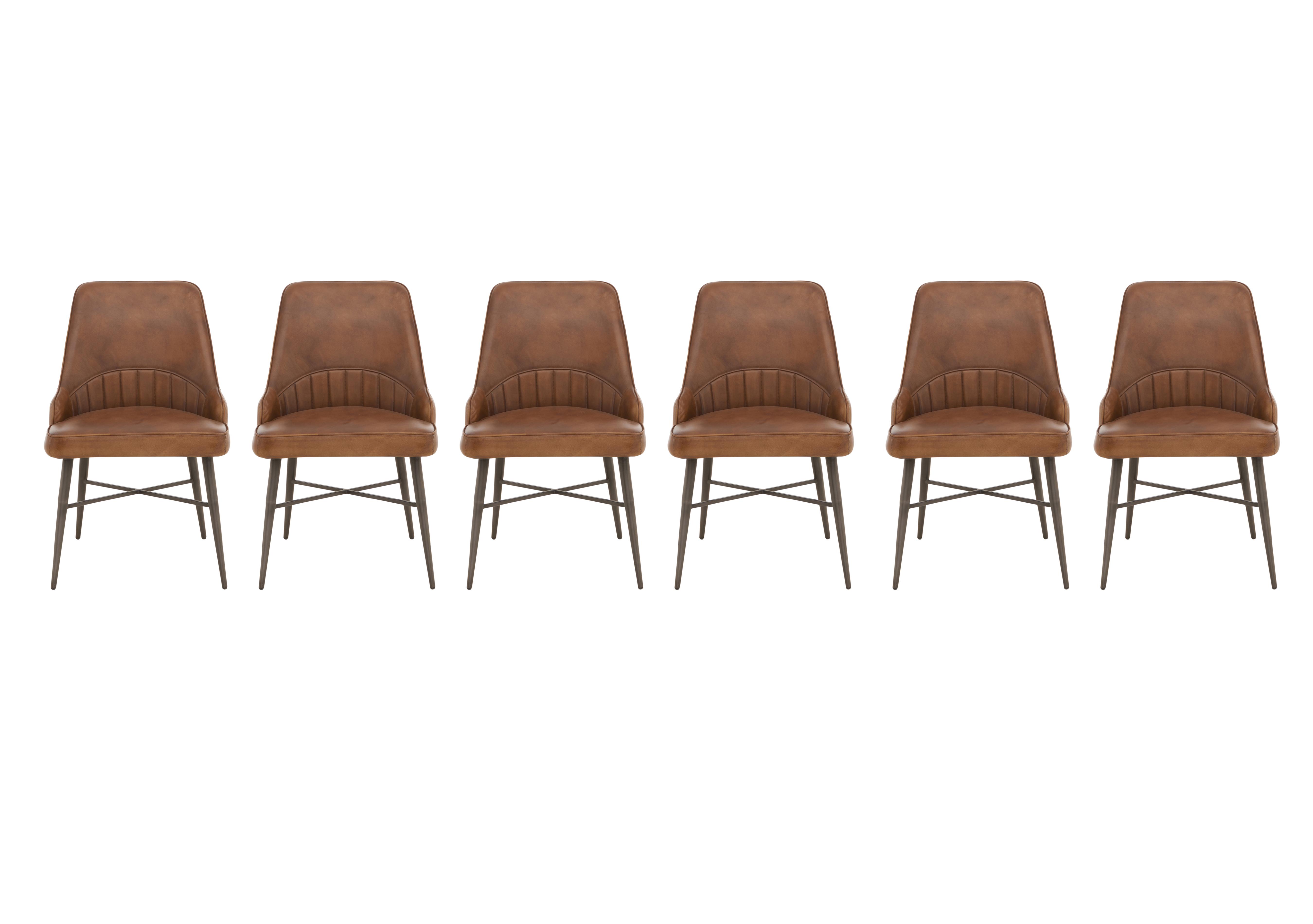 Val Set of 6 Leather Dining Chairs in Walnut Brown on Furniture Village