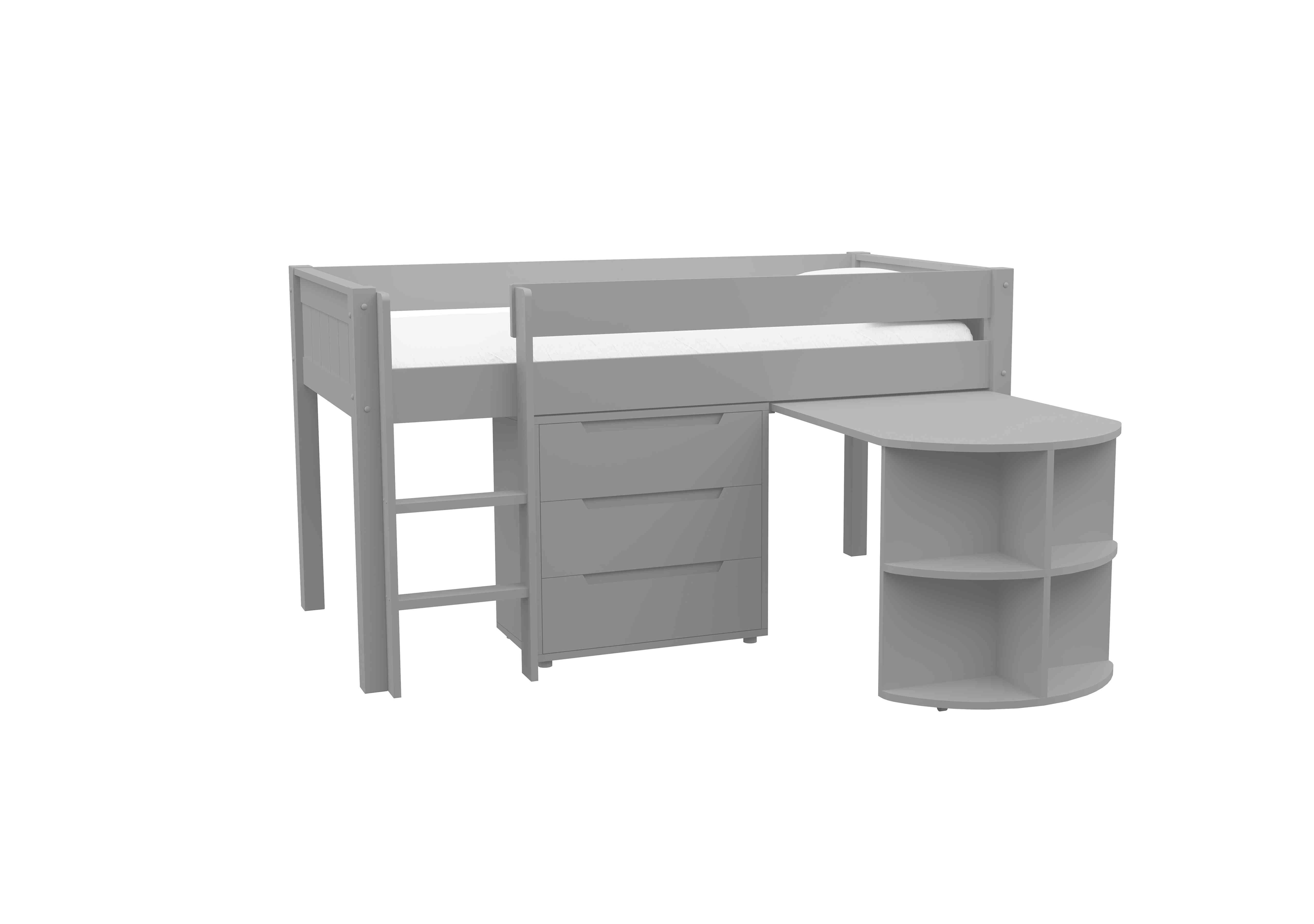 Chase Mid Sleeper with Desk and 3 Drawer Chest in Grey on Furniture Village