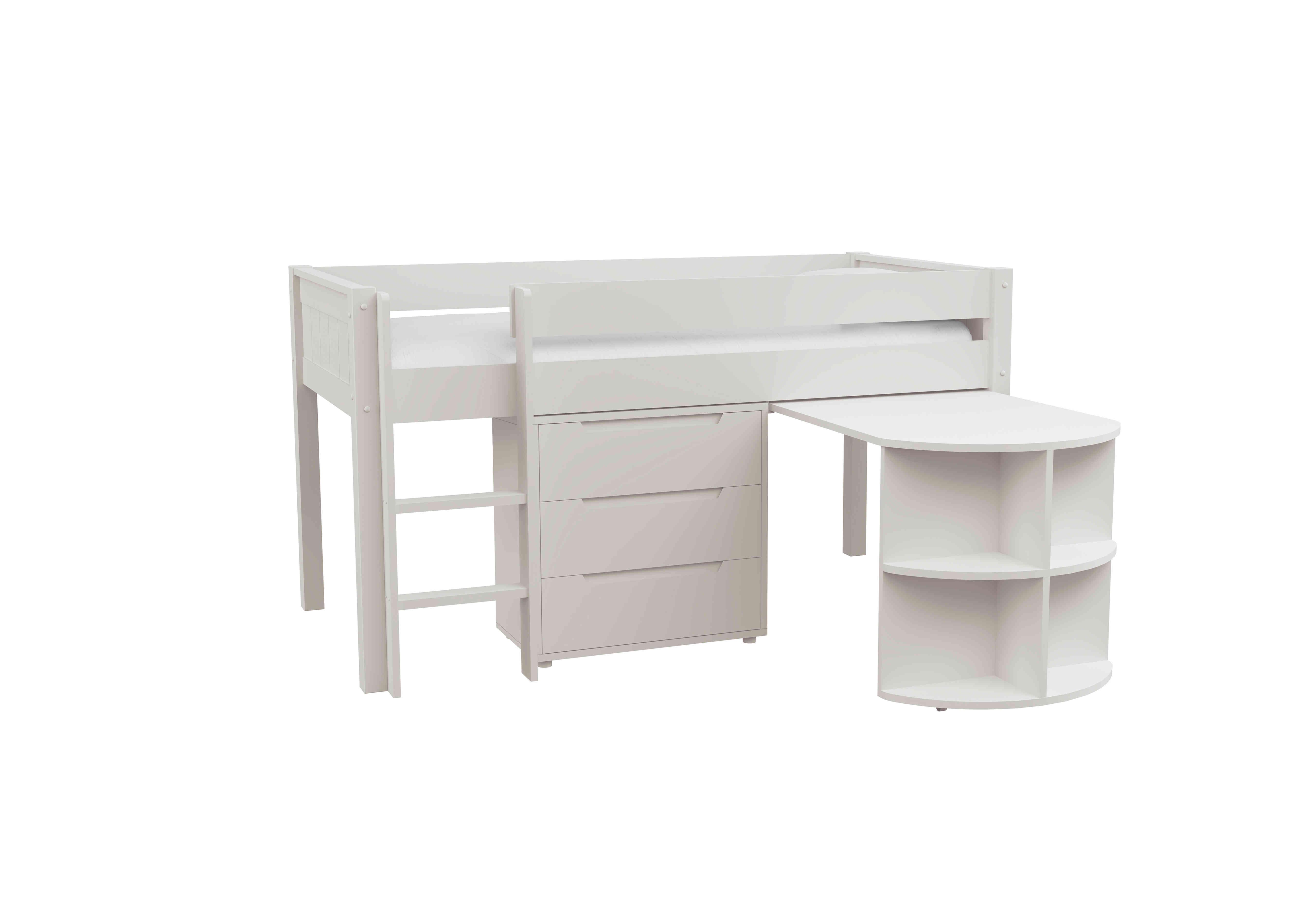 Chase Mid Sleeper with Desk and 3 Drawer Chest in White on Furniture Village